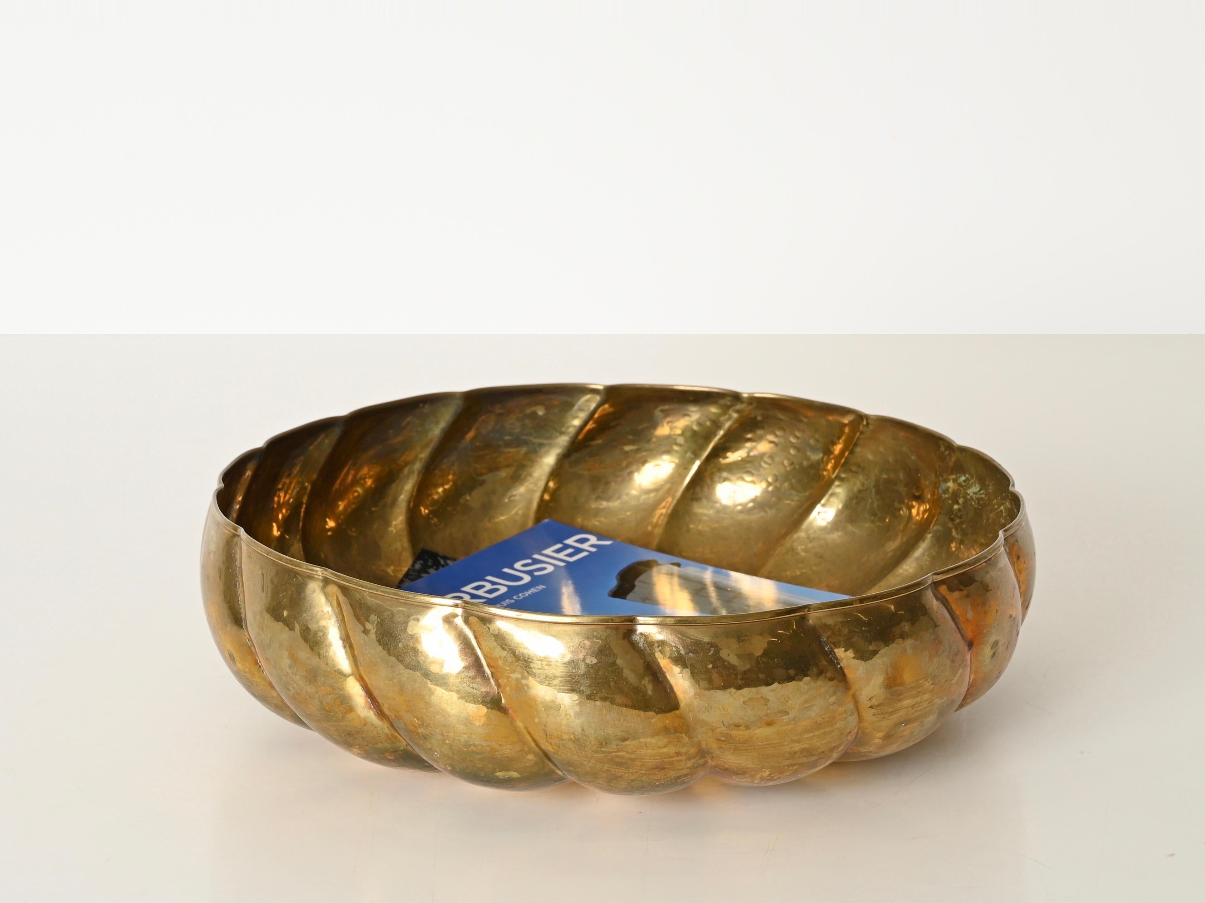 Large Handmade Hammered Brass Centerpiece Bowl by Renzo Cassetti, Italy 1970s 2