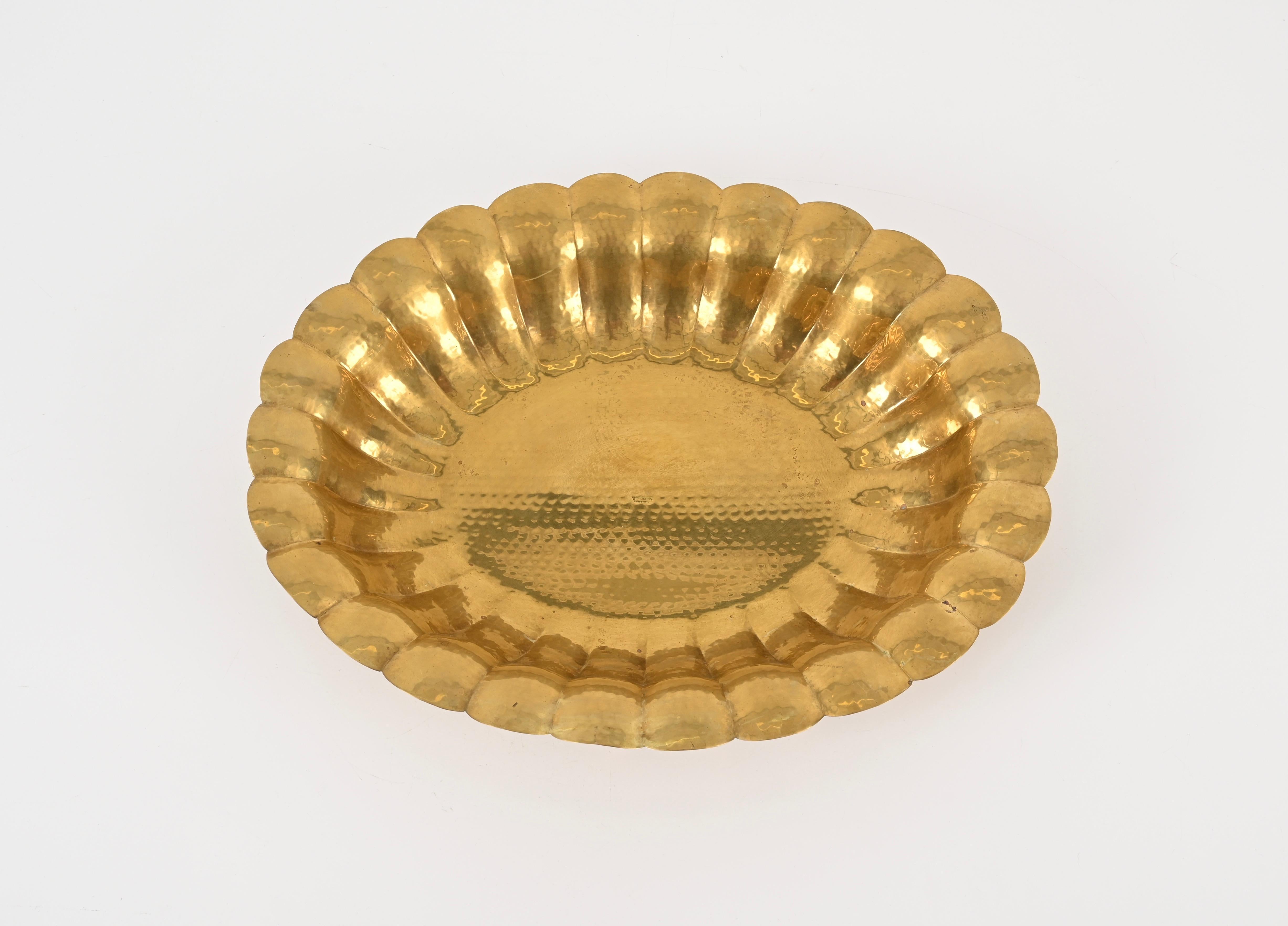 Large Handmade Hammered Brass Centerpiece Bowl by Renzo Cassetti, Italy 1970s 3