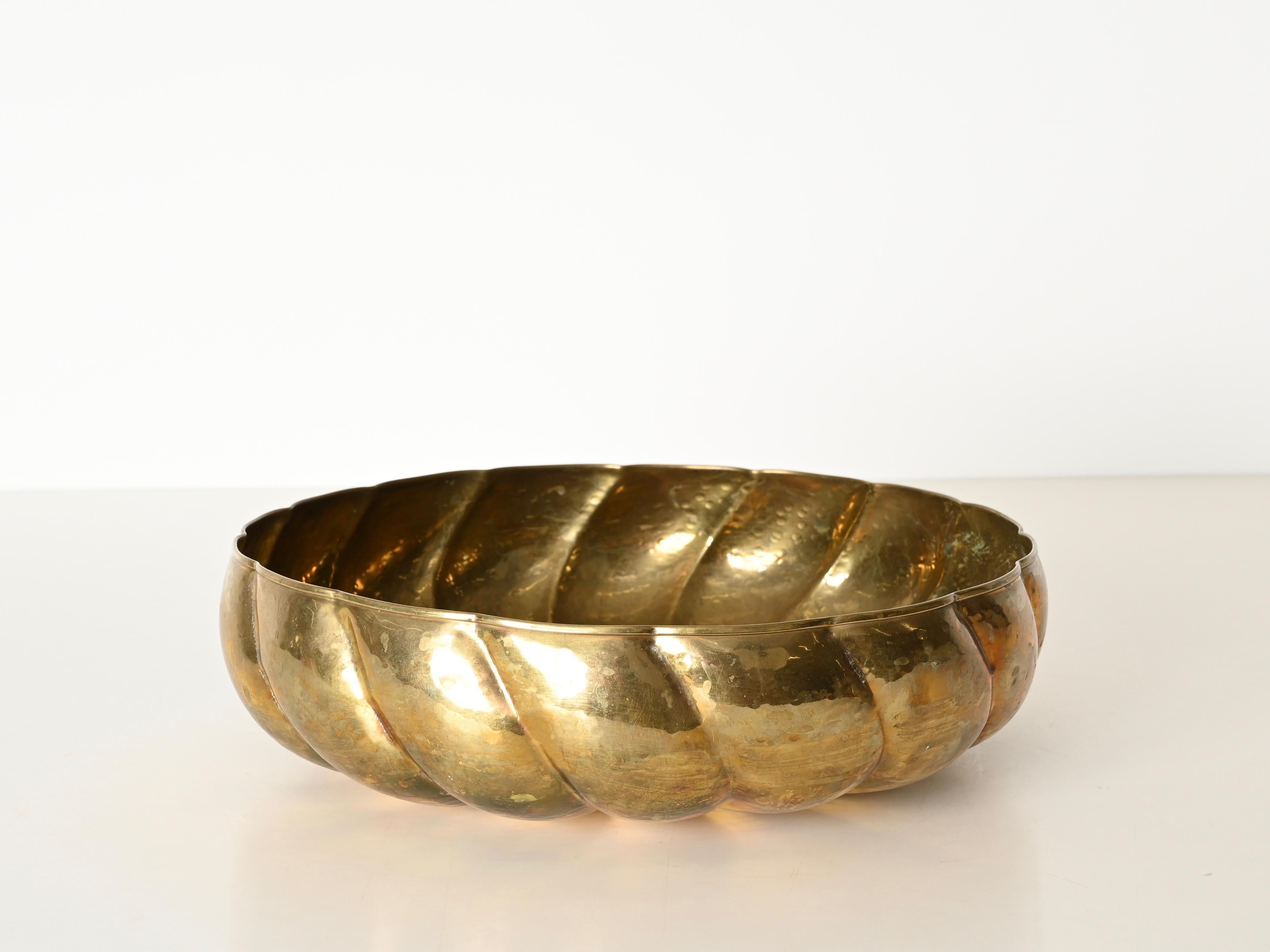 Large Handmade Hammered Brass Centerpiece Bowl by Renzo Cassetti, Italy 1970s 3