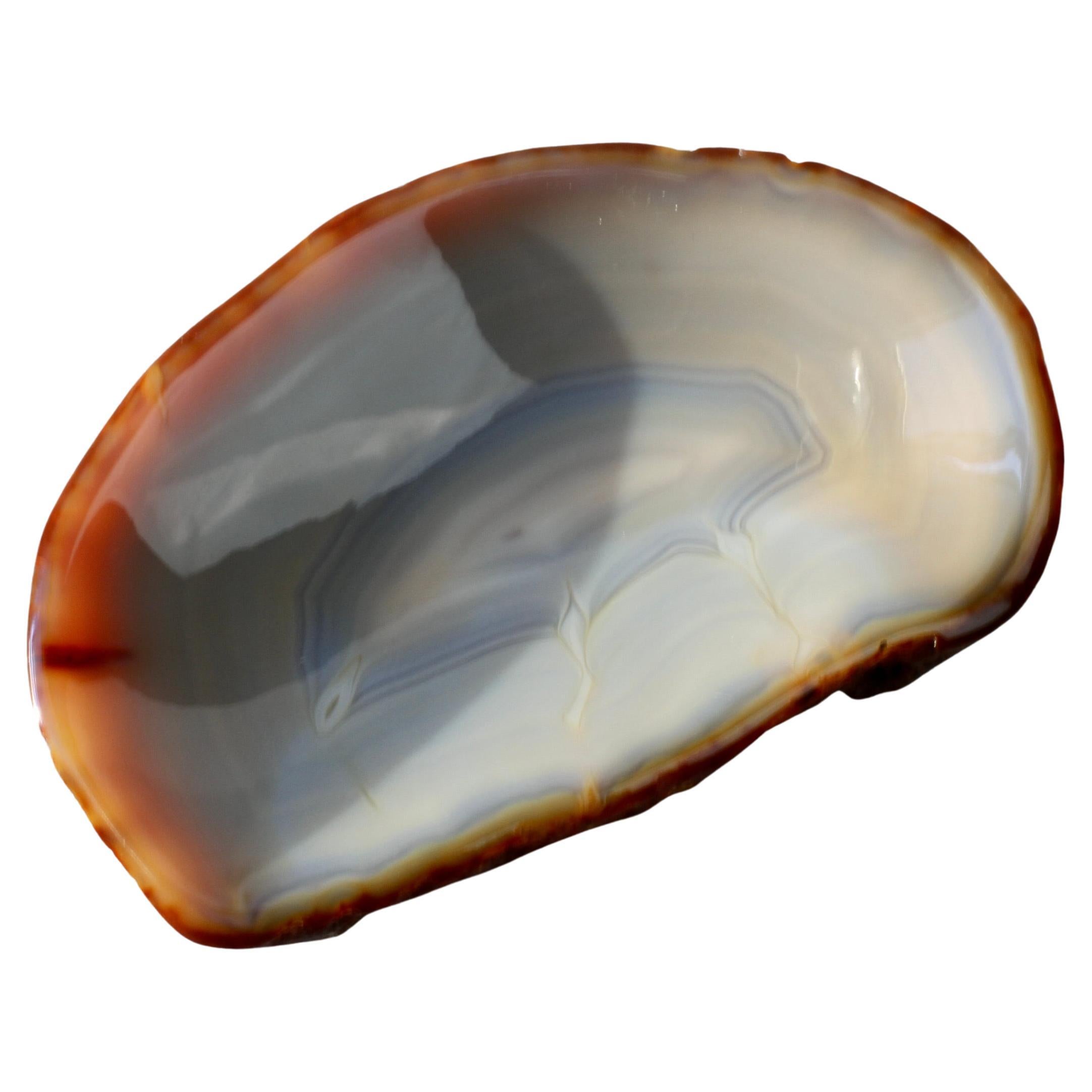 Large Handmade Mid-Century Carved Blue Agate Stone Organic Dish or Vide-Poche