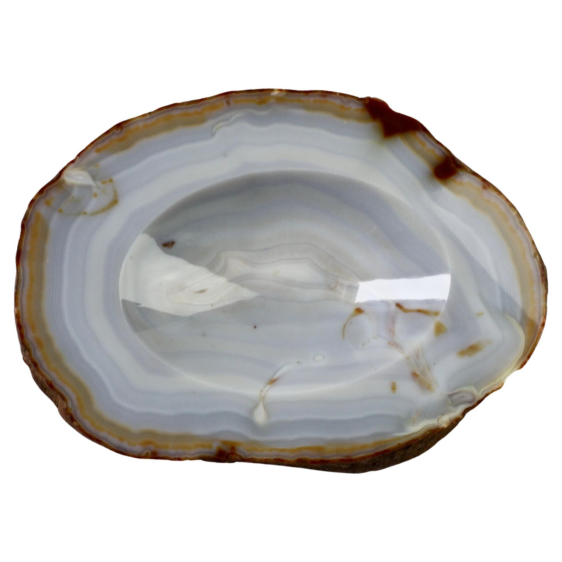 Large Handmade Mid-Century Carved Blue Agate Stone Organic Dish or Vide-Poche