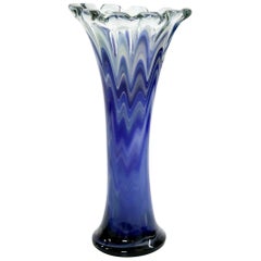 Large Handmade Ocean Blue Glass Vase, 1970s