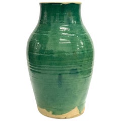 Large Handmade Rustic Farmhouse Blue Green Glazed Terracotta Clay Pot Jar Urn
