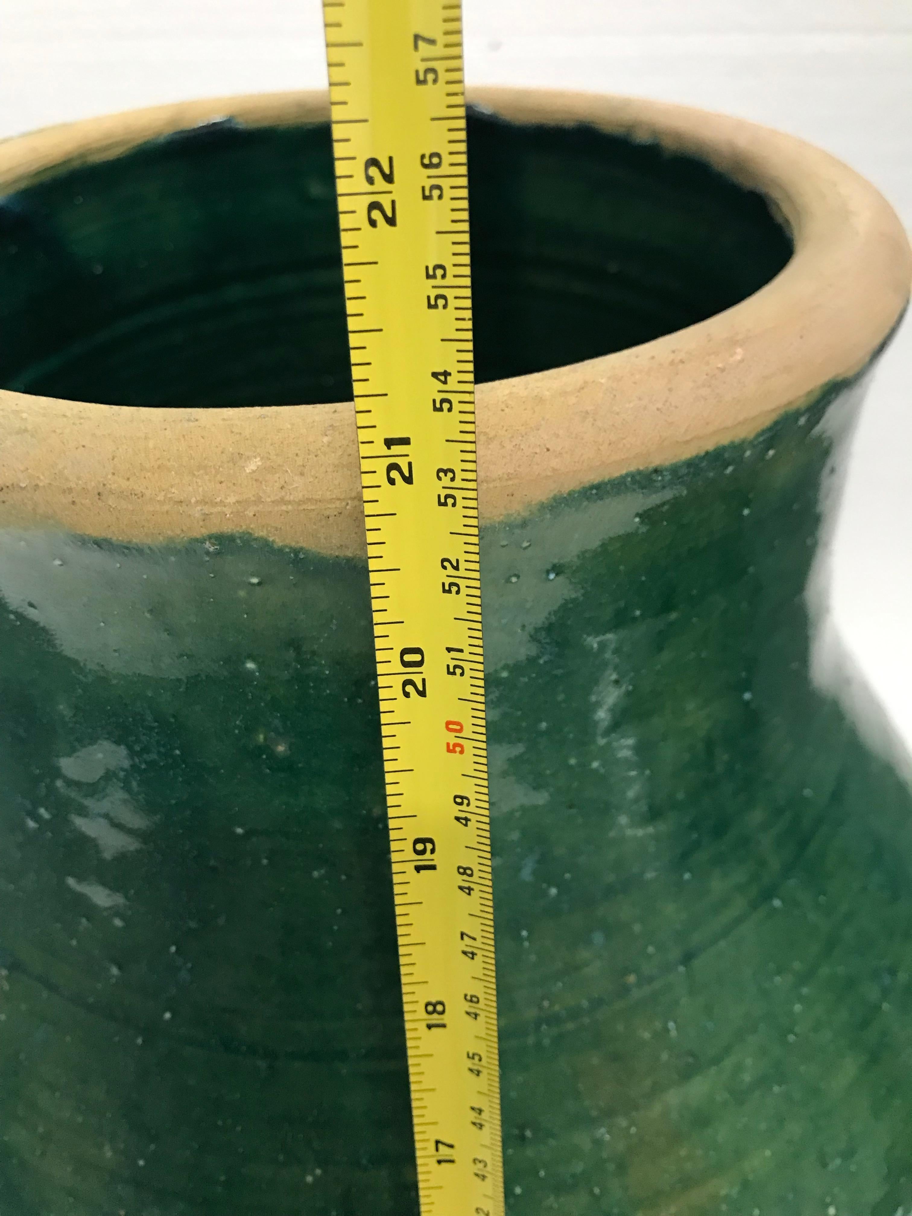 Large Handmade Rustic Farmhouse Blue-Green Glazed Terracotta Clay Pots Jar  For Sale 5