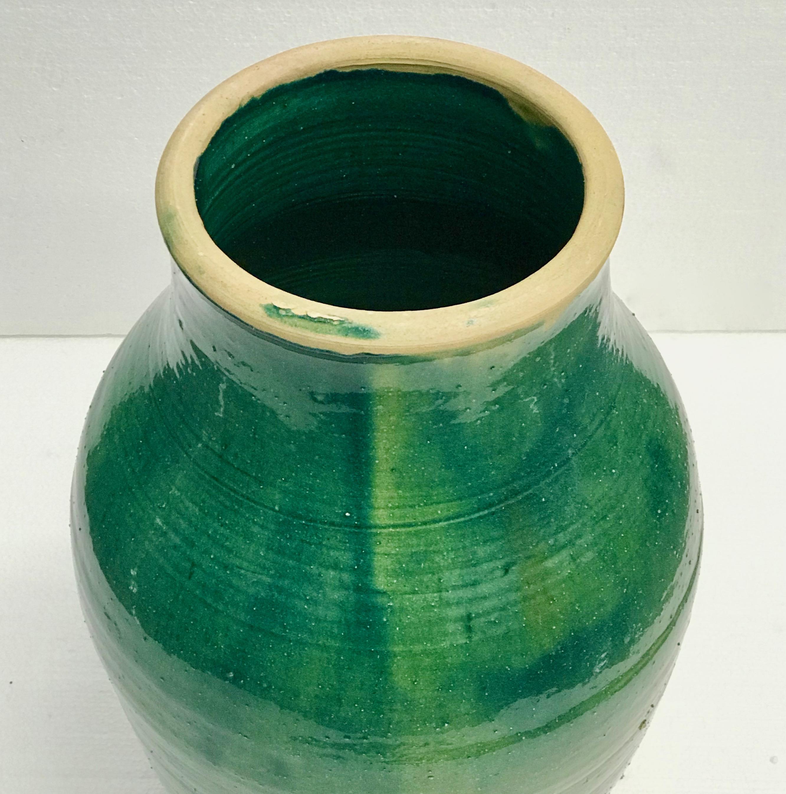 Large Handmade Rustic Farmhouse Blue-Green Glazed Terracotta Clay Pots Jar  In Good Condition For Sale In London, GB