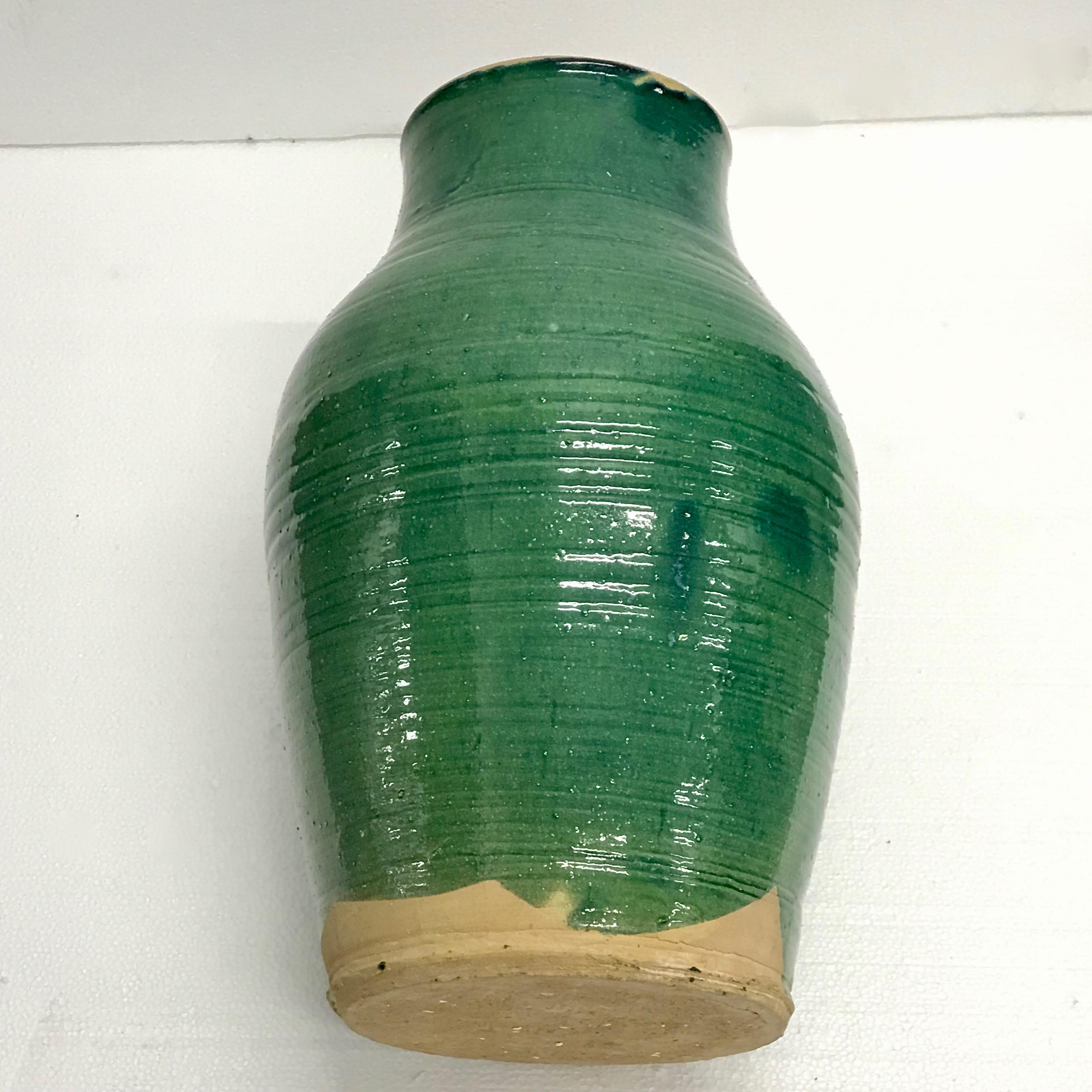 Large Handmade Rustic Farmhouse Blue Green Glazed Terracotta Clay Pot Jar Urn For Sale 1