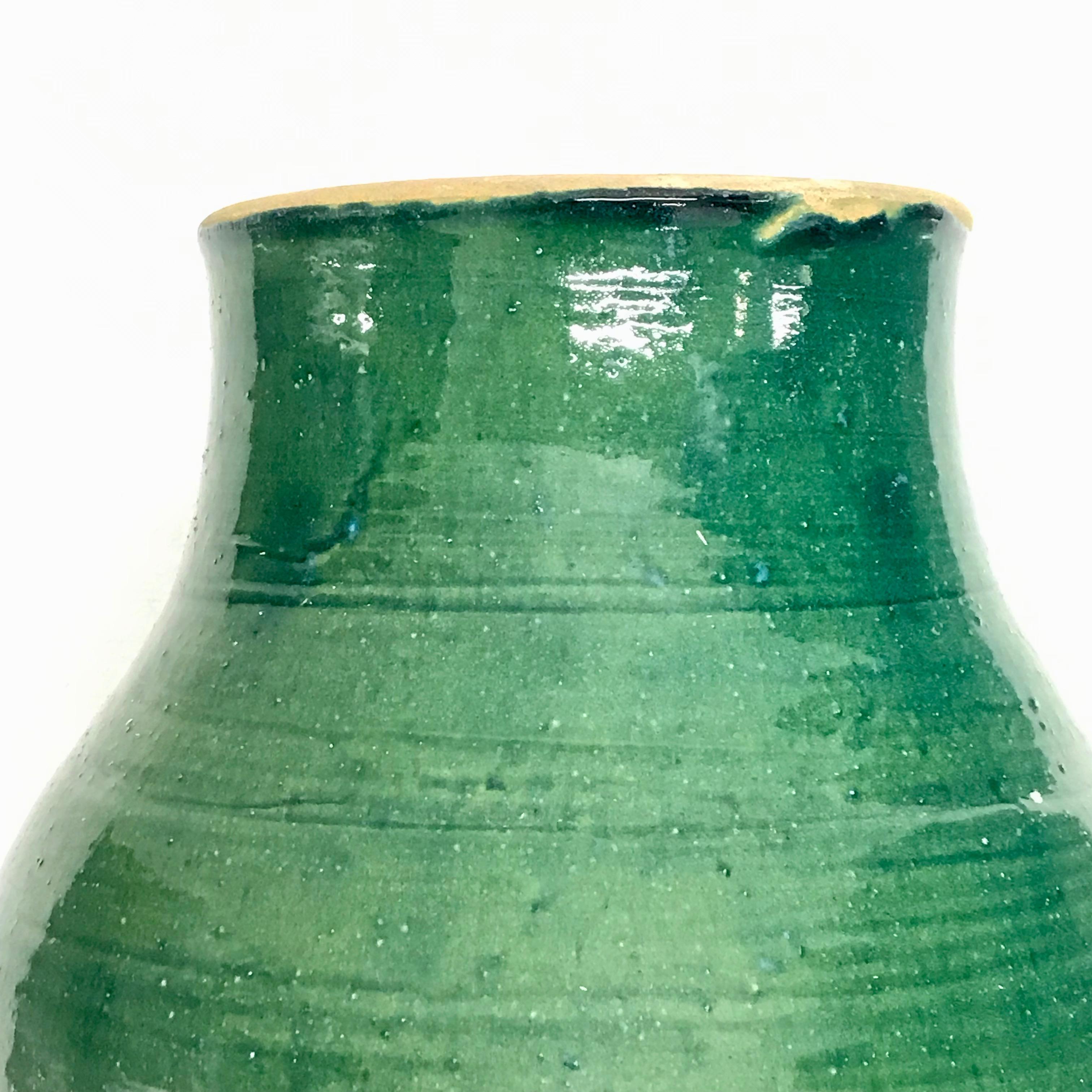 Large Handmade Rustic Farmhouse Blue Green Glazed Terracotta Clay Pot Jar Urn For Sale 2