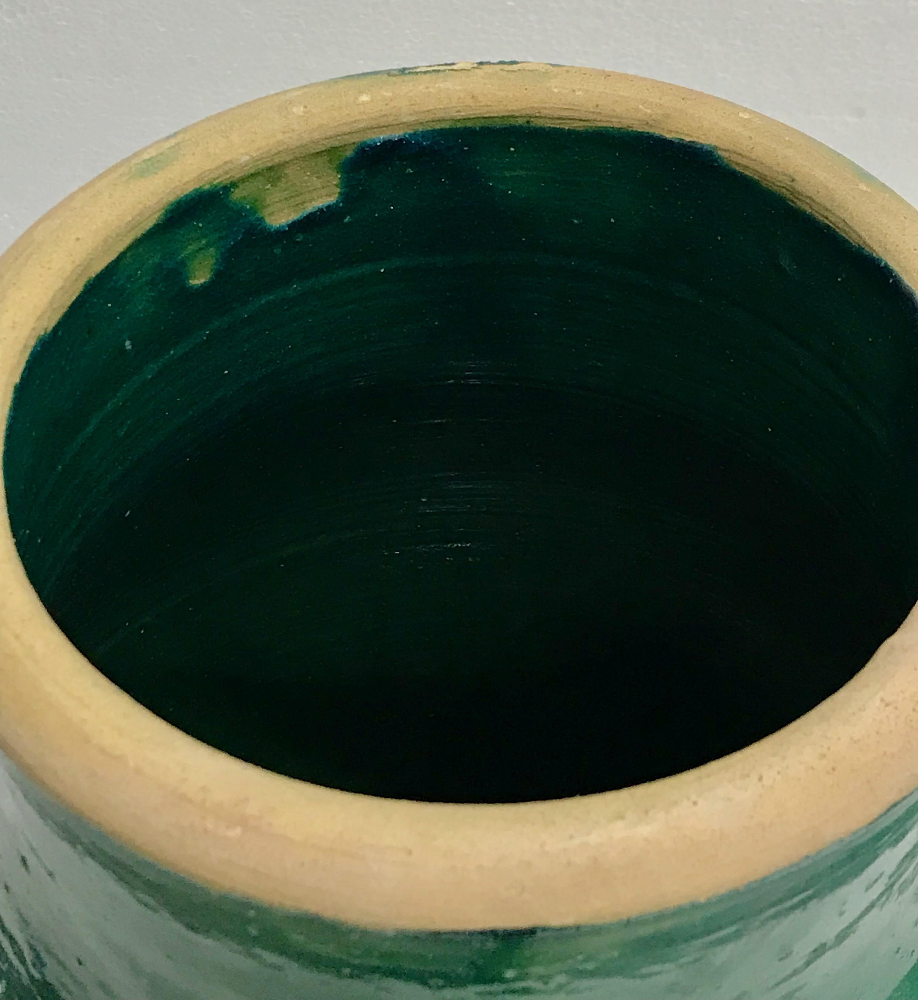 Large Handmade Rustic Farmhouse Blue-Green Glazed Terracotta Clay Pots Jar  For Sale 1