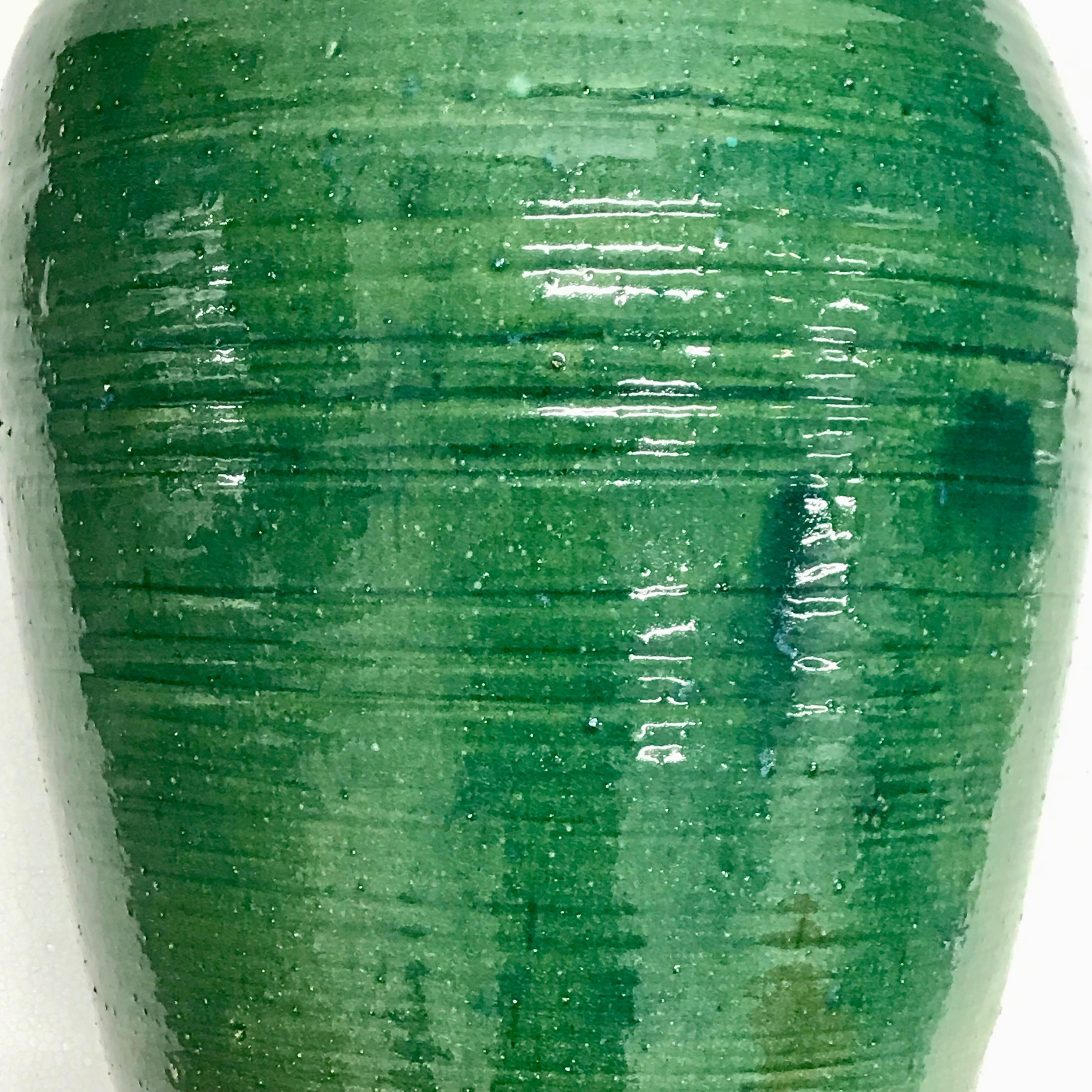 Large Handmade Rustic Farmhouse Blue Green Glazed Terracotta Clay Pot Jar Urn For Sale 3