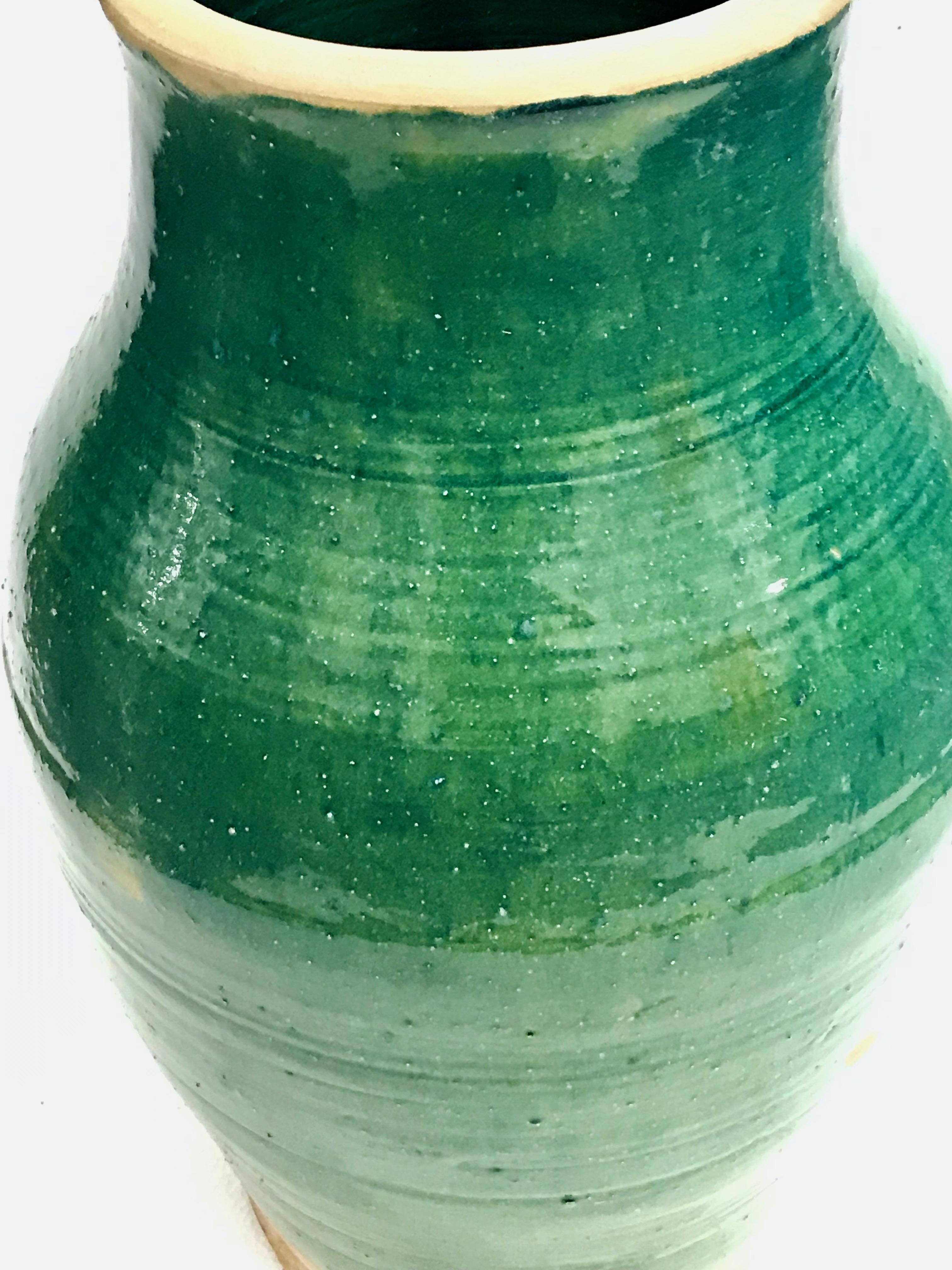 Large Handmade Rustic Farmhouse Blue-Green Glazed Terracotta Clay Pots Jar  For Sale 2