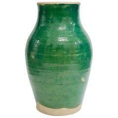 Large Handmade Rustic Farmhouse Blue-Green Glazed Terracotta Clay Pots Jar