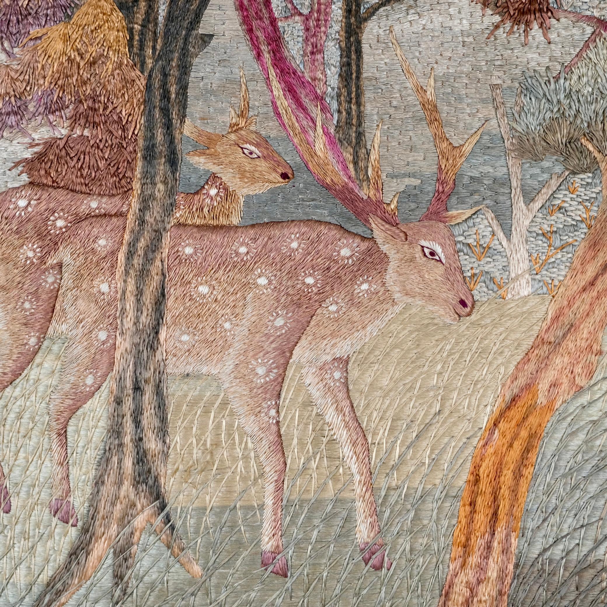 Large handmade silk Verdure embroidery - tapestry, mid-20th century 3