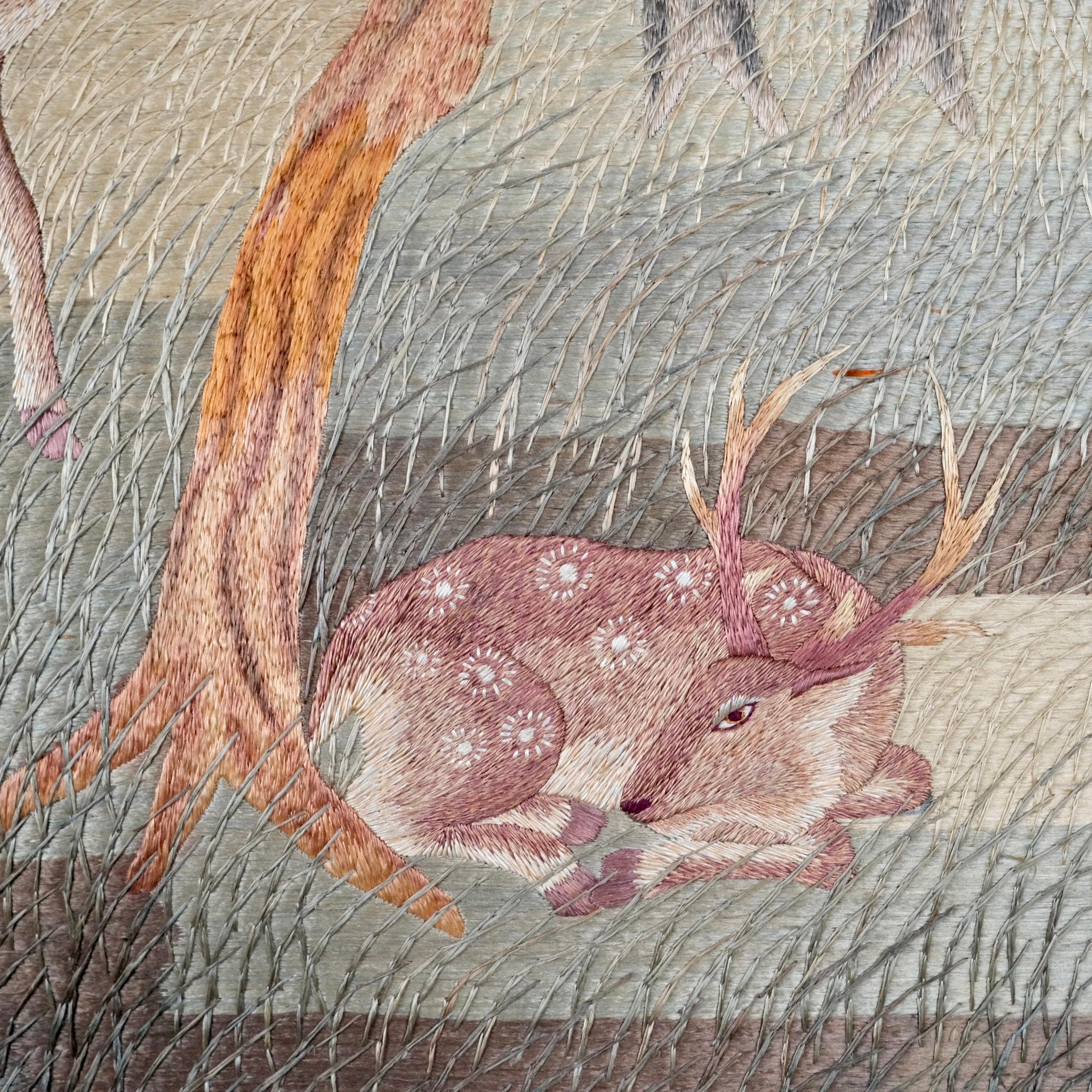 Large handmade silk Verdure embroidery - tapestry, mid-20th century 4