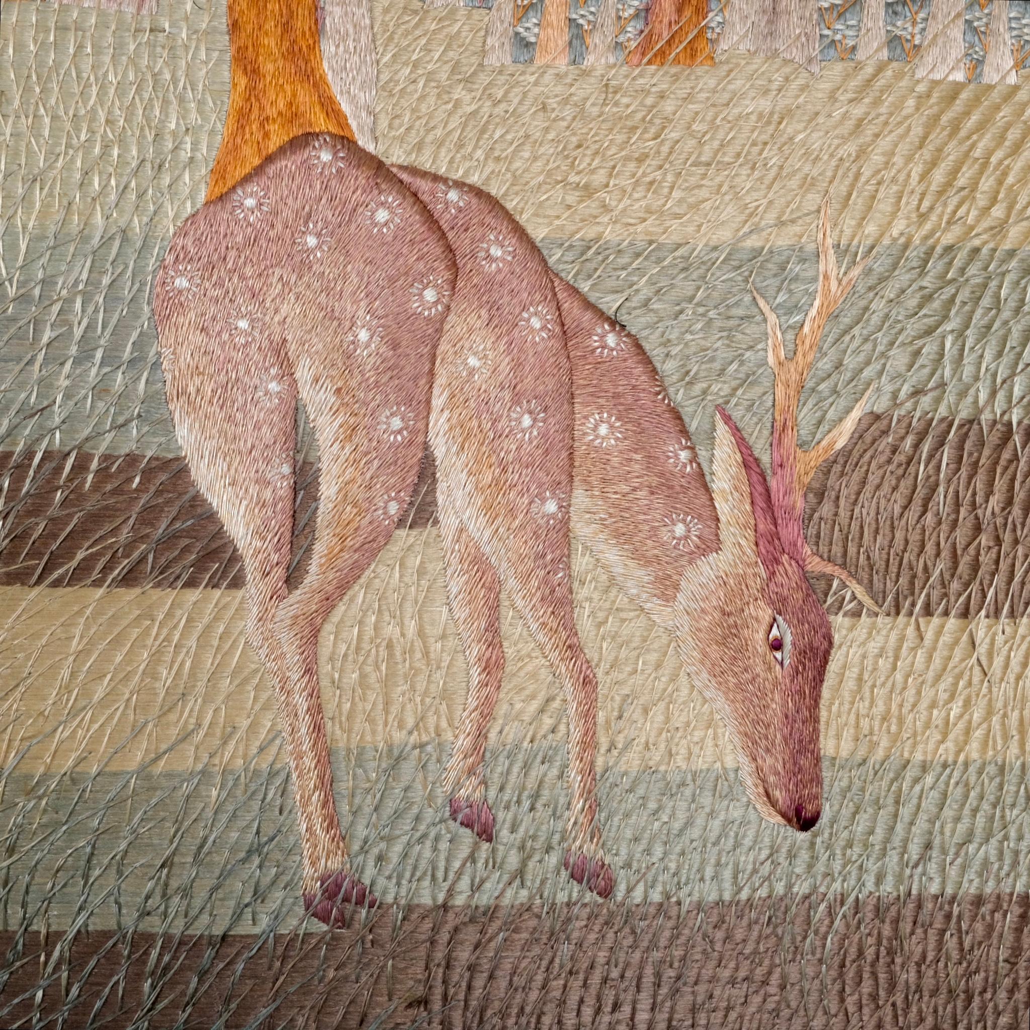 Large handmade silk Verdure embroidery - tapestry, mid-20th century 5
