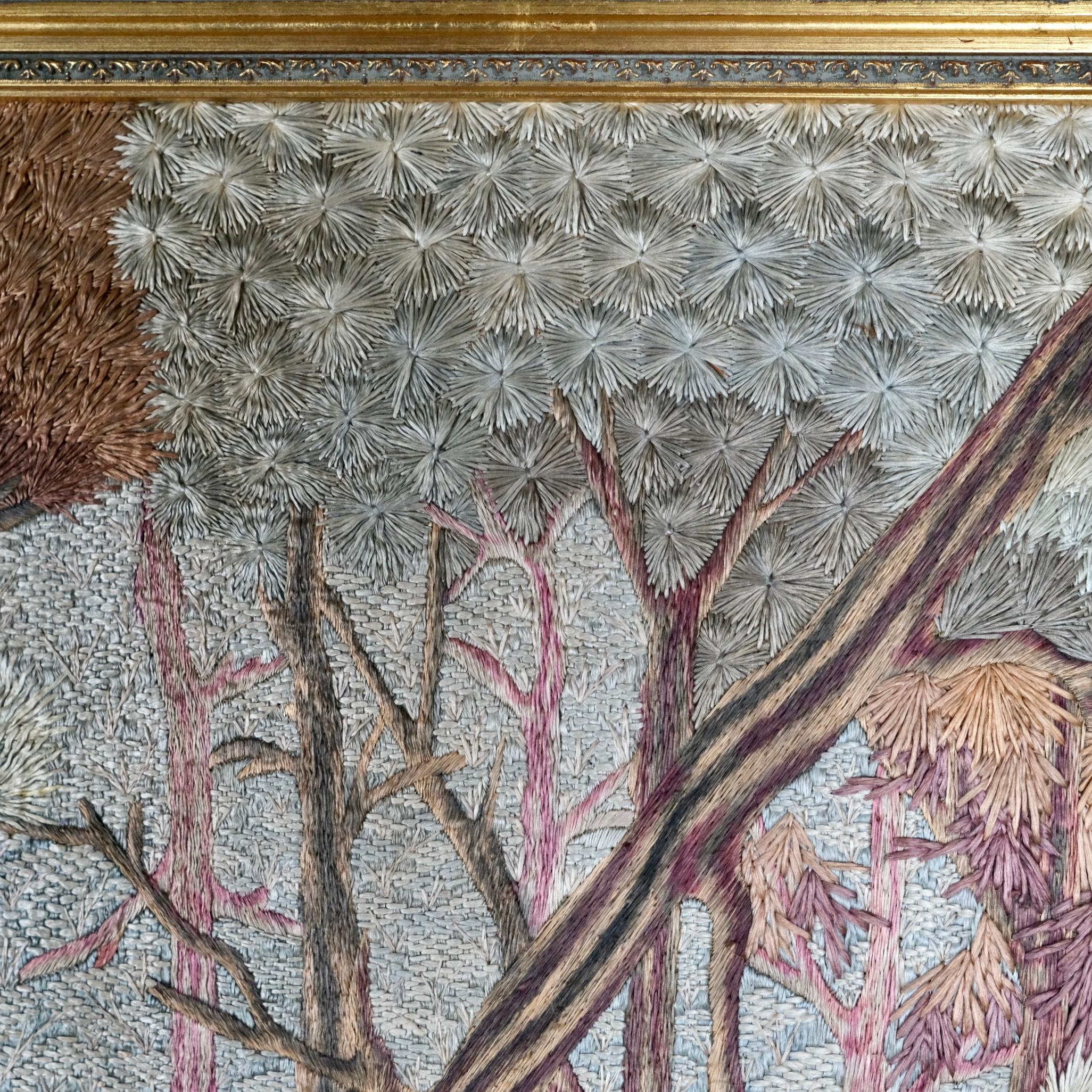 Large handmade silk Verdure embroidery - tapestry, mid-20th century 6