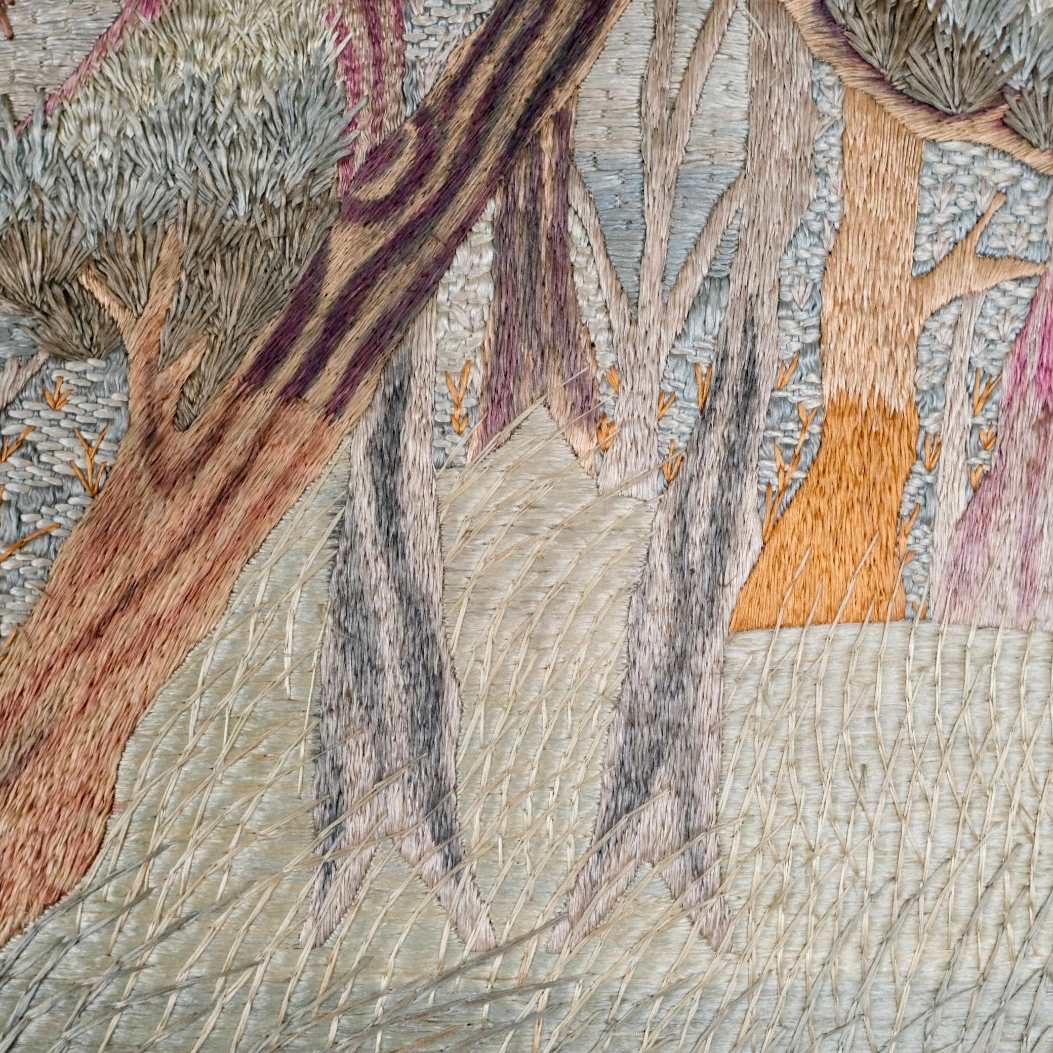 Large handmade silk Verdure embroidery - tapestry, mid-20th century 9