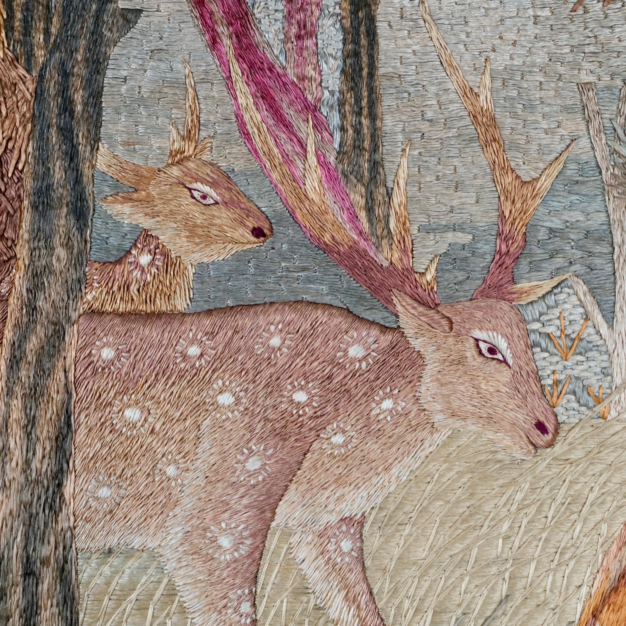 Large handmade silk Verdure embroidery - tapestry, mid-20th century 10