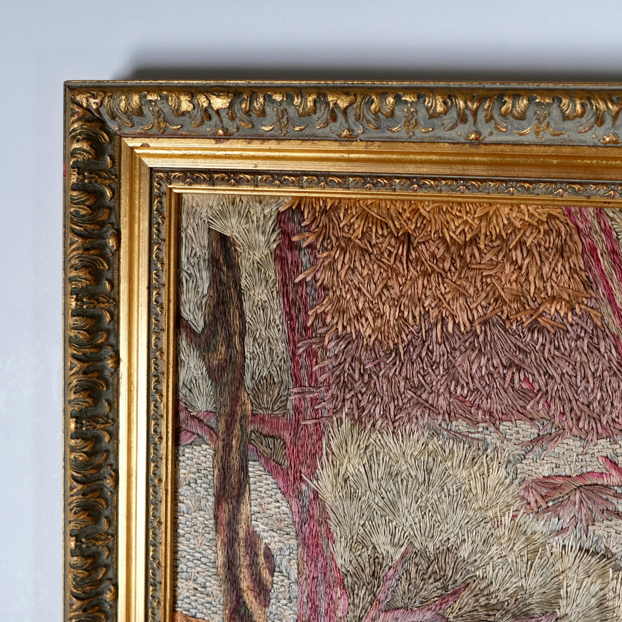 Large handmade silk Verdure embroidery - tapestry, mid-20th century 11