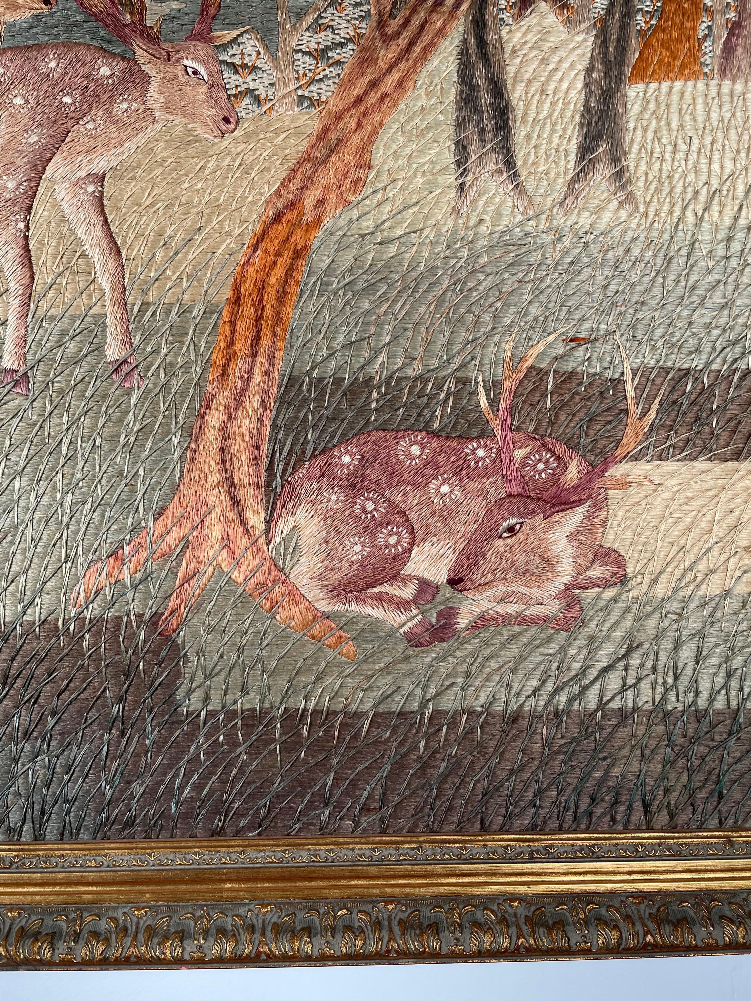 Large handmade silk Verdure embroidery - tapestry, mid-20th century 12