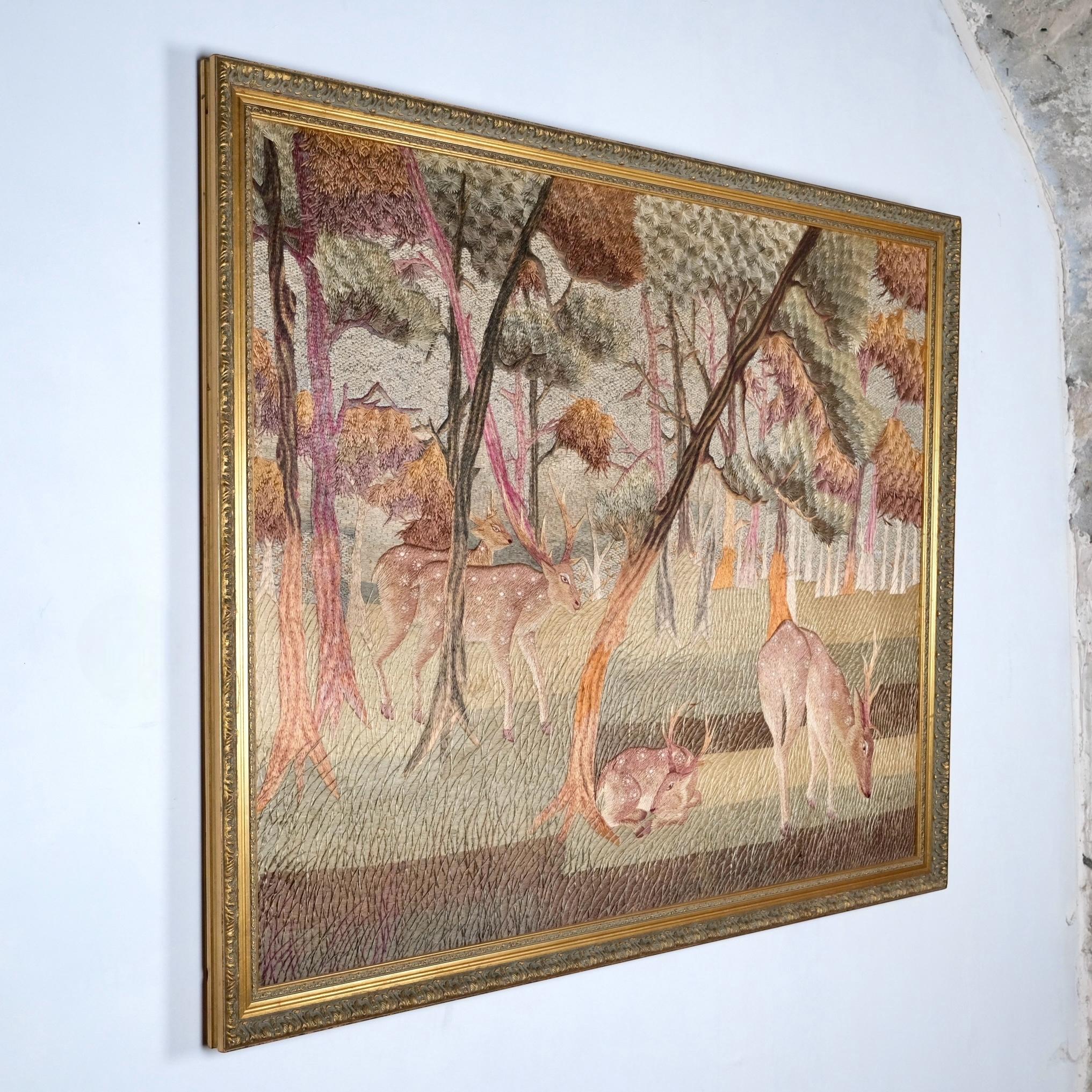 Art Deco Large handmade silk Verdure embroidery - tapestry, mid-20th century