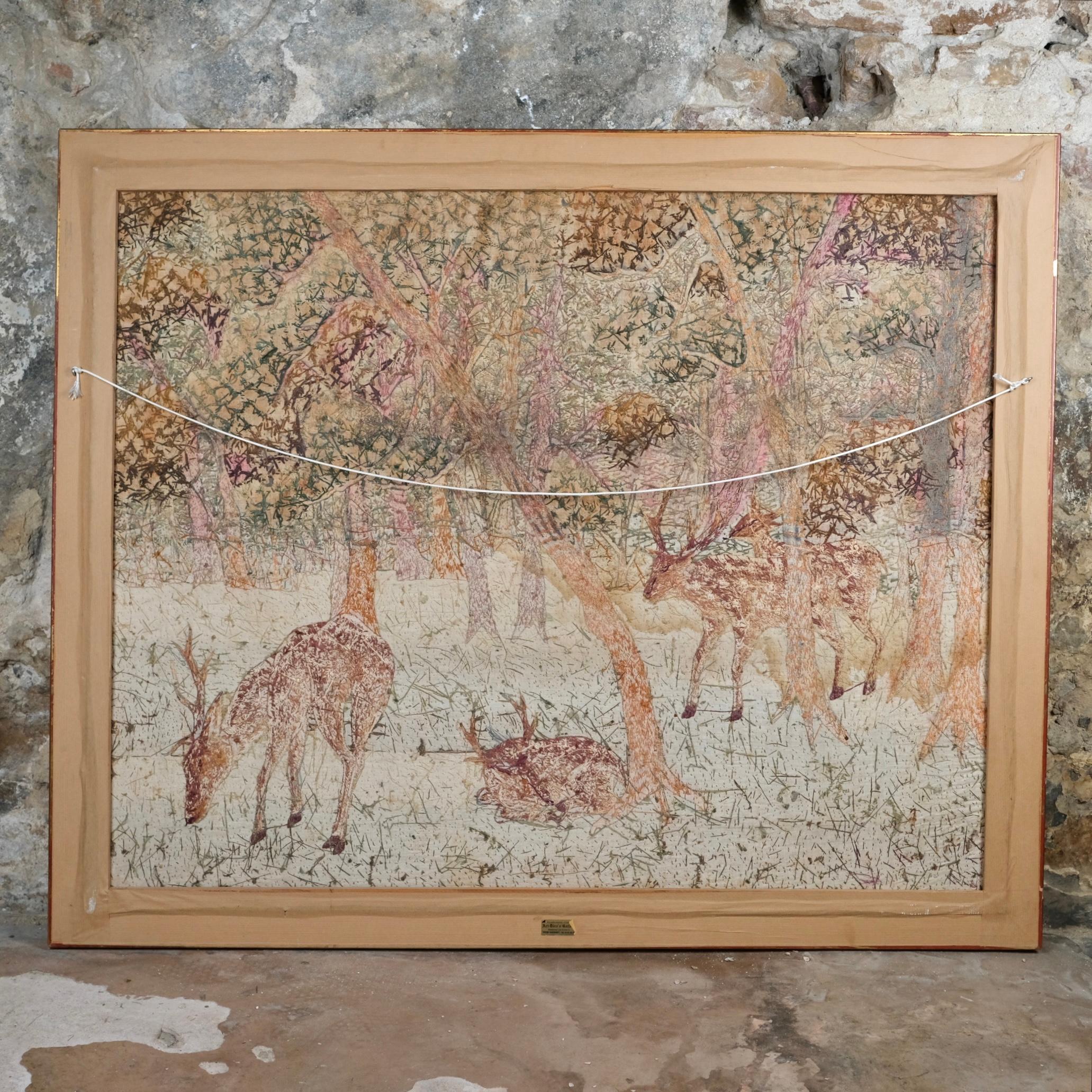 French Large handmade silk Verdure embroidery - tapestry, mid-20th century
