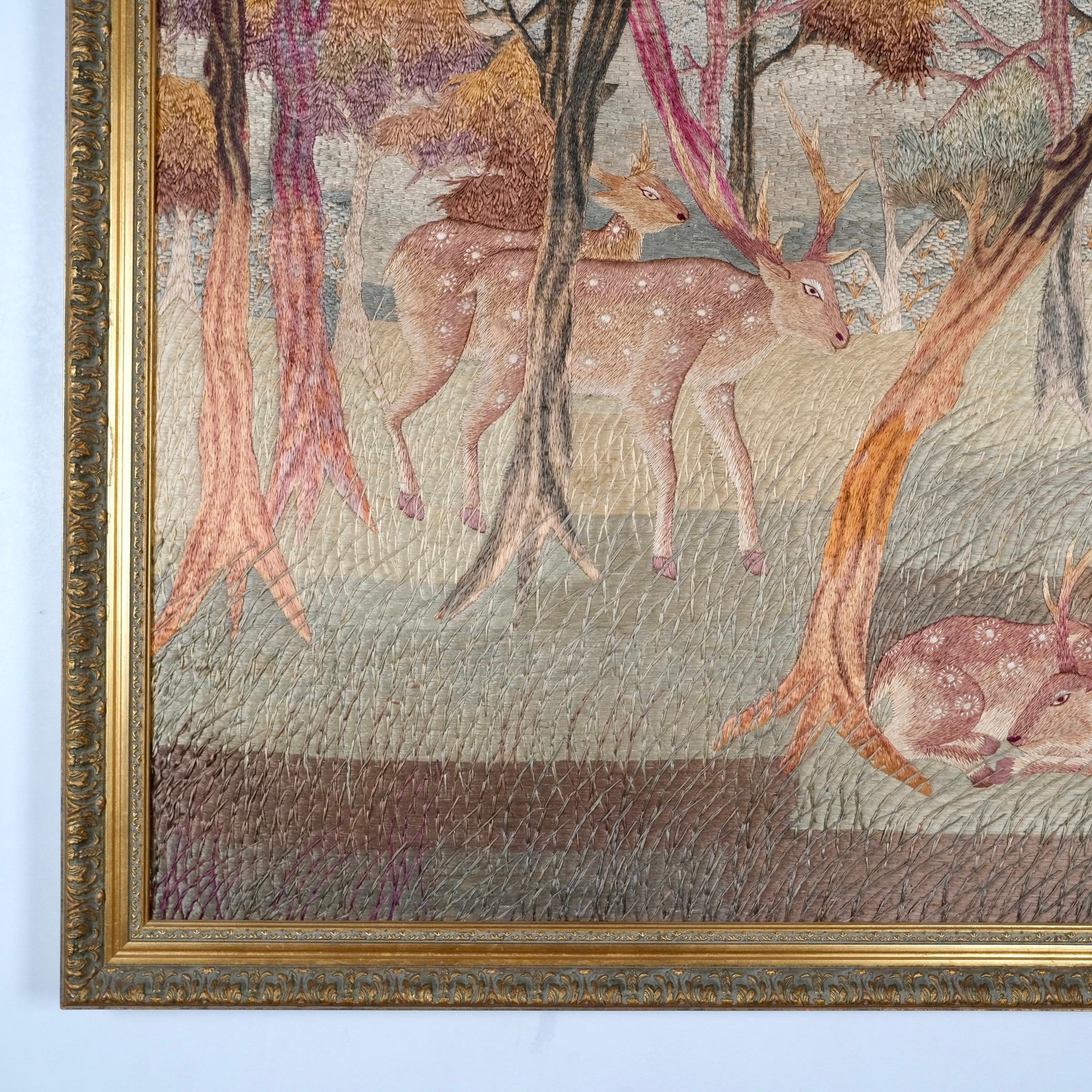 20th Century Large handmade silk Verdure embroidery - tapestry, mid-20th century