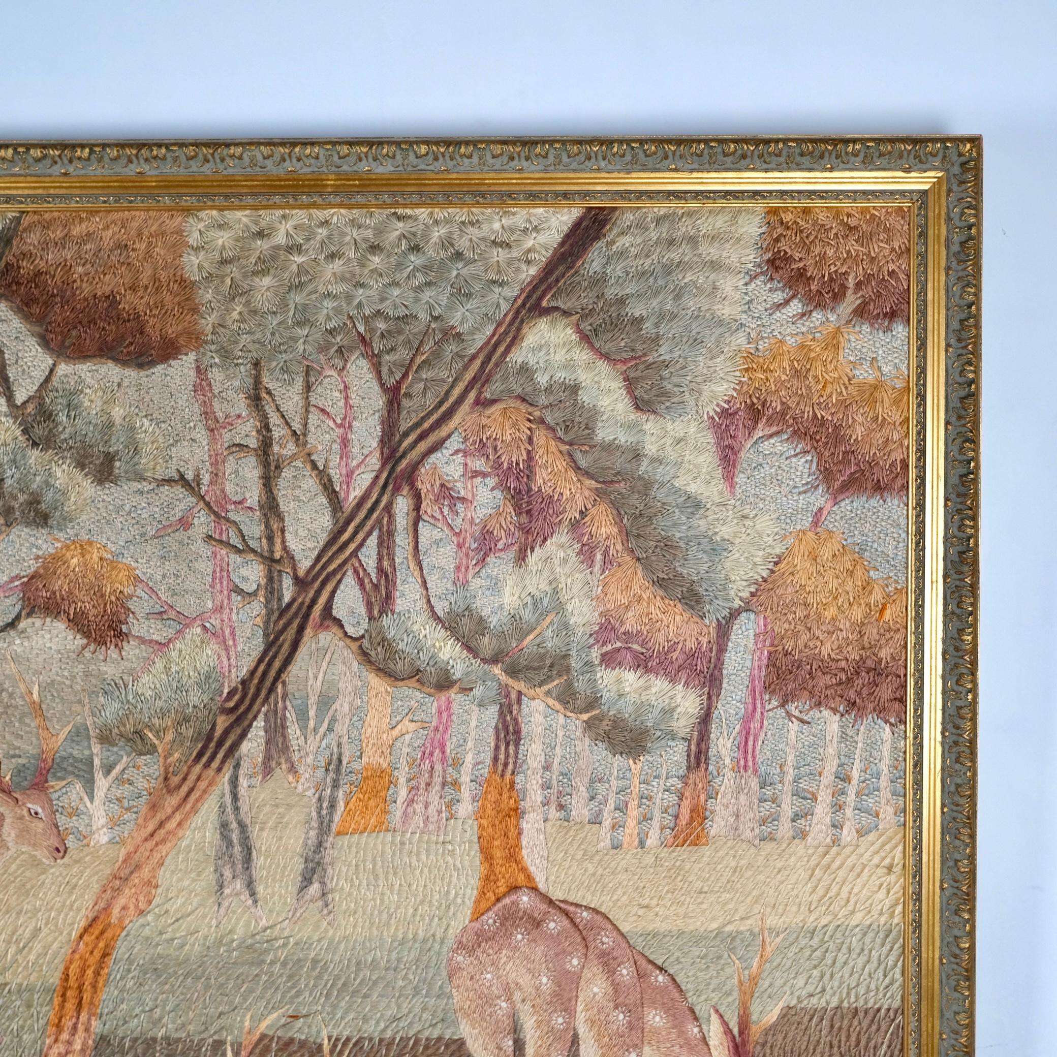 Silk Large handmade silk Verdure embroidery - tapestry, mid-20th century