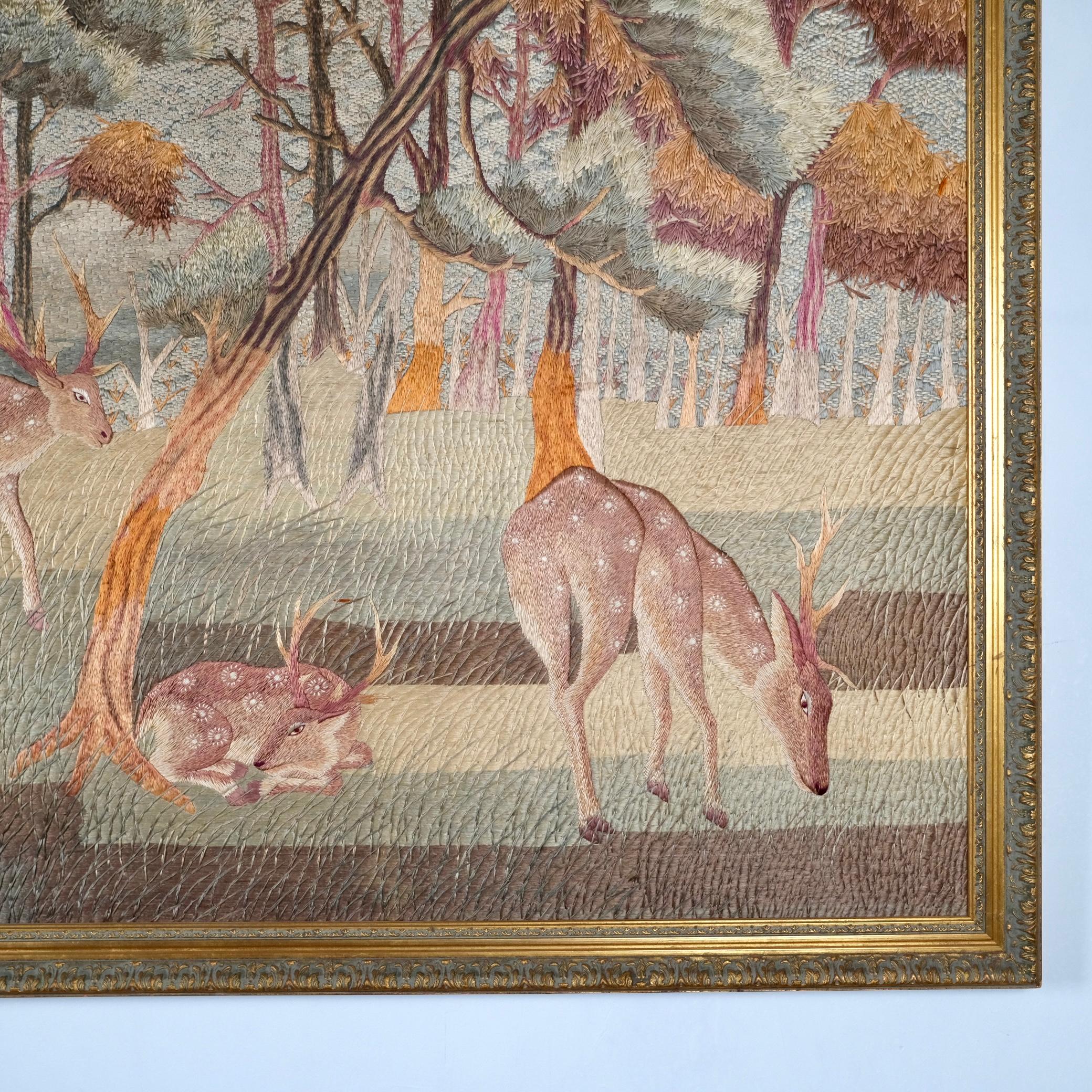 Large handmade silk Verdure embroidery - tapestry, mid-20th century 1