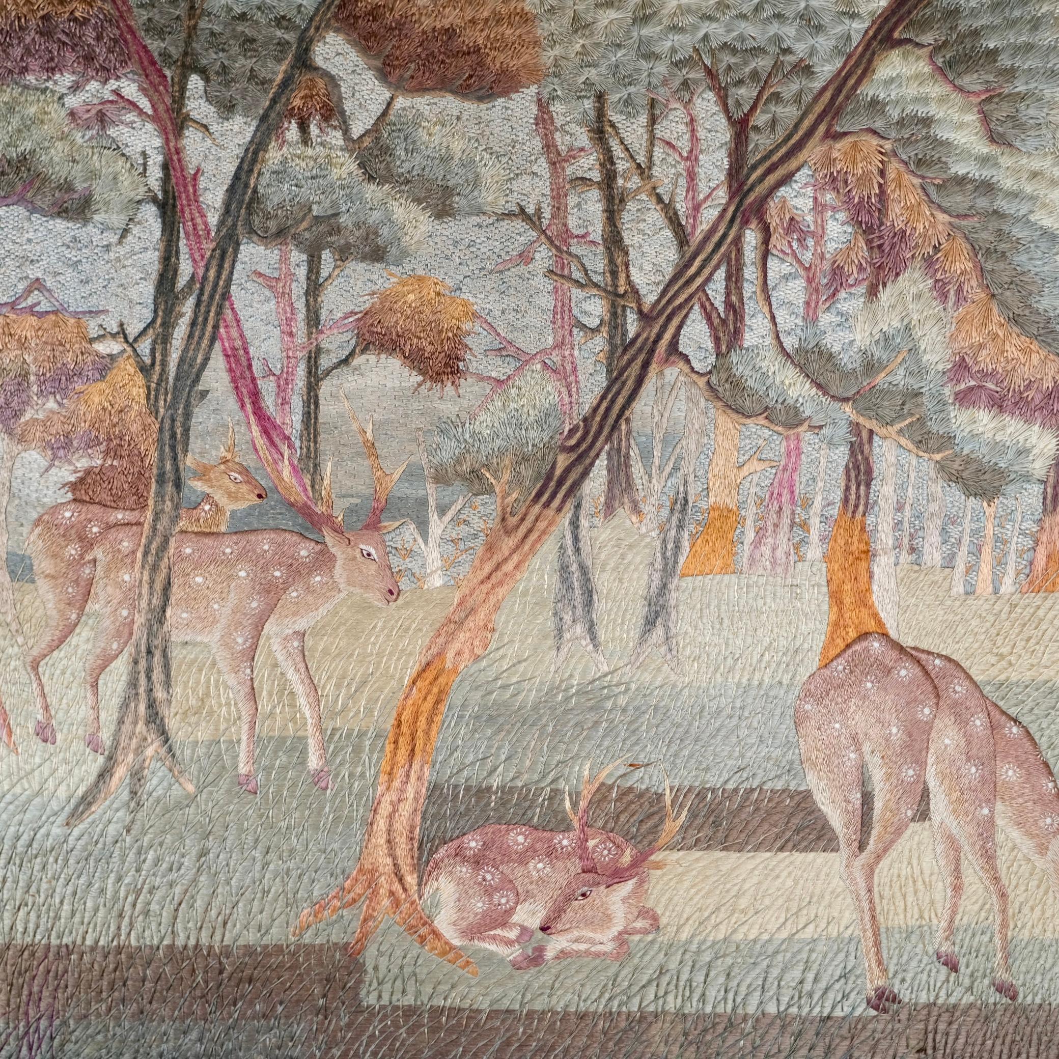 Large handmade silk Verdure embroidery - tapestry, mid-20th century 2