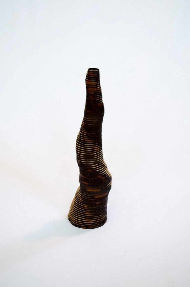 Large Handmade Stratum Tempus Burned Bamboo Vase by Daan De Wit
Numbered Edition
Dimensions: D 7.5 x H 28 cm.
Materials: Bamboo.
Also available in other sizes.

Inspired by flowers, made for flowers.
Each piece is spirally hand-assembled. For this