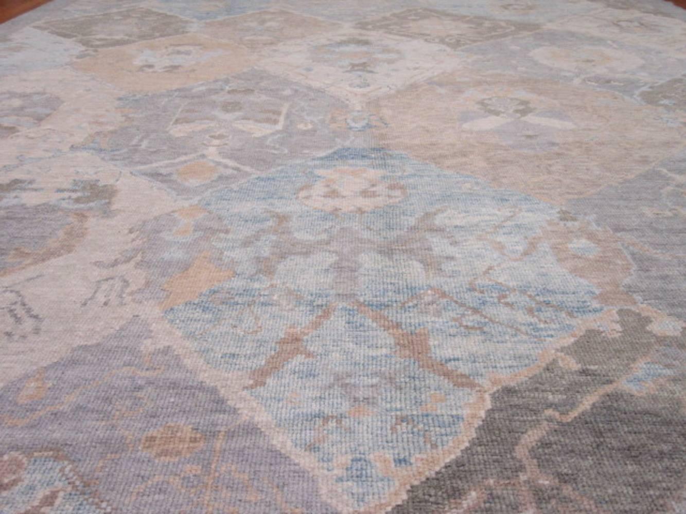 Hand-Knotted Large Handmade Wool Turkish Oushak Rug For Sale