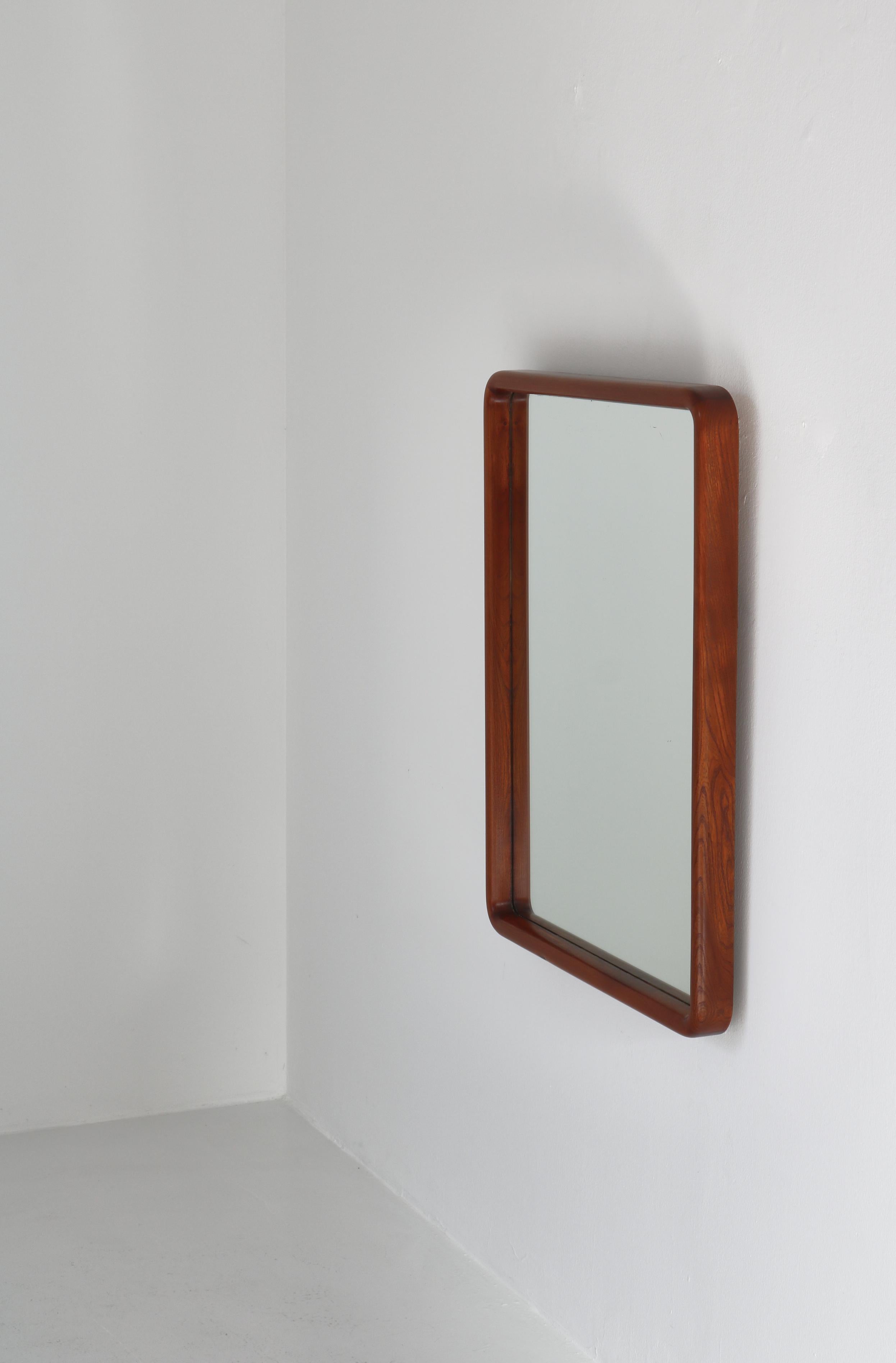 Scandinavian Modern Large Handmade Wall Mirror in Elm, 1930s, Vilhelm Lauritzen, Danish Modern For Sale