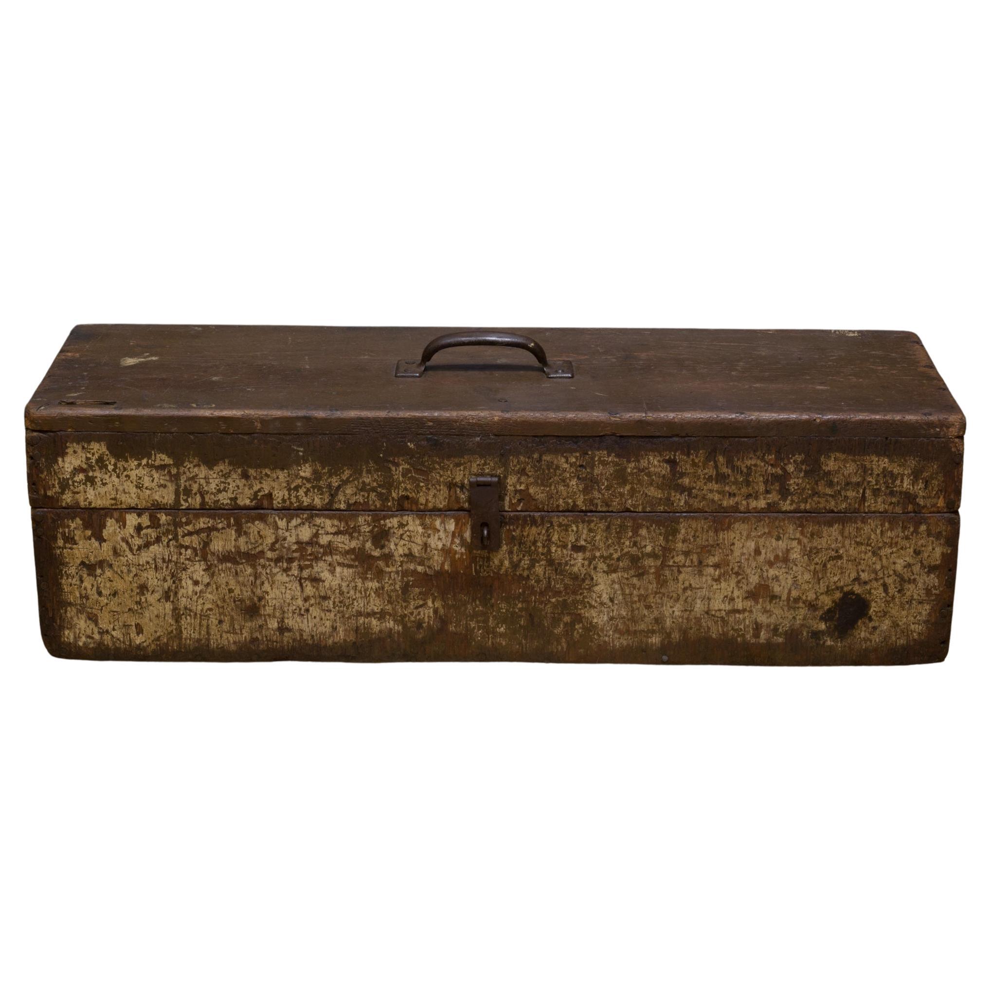 Large Handmade Wooden Tool Box, c.1940 For Sale