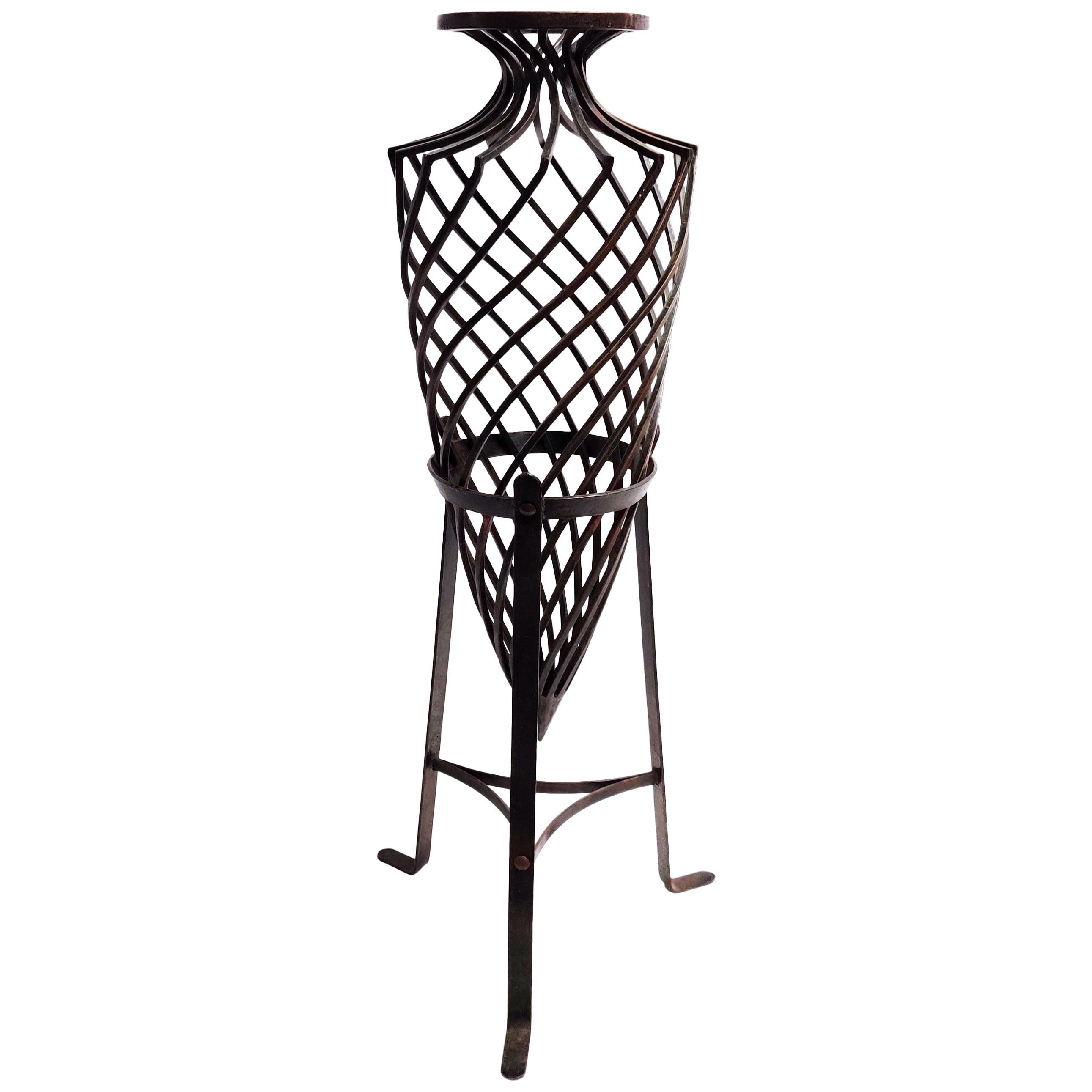 Large Handmade Wrought Iron Vase, 1970s