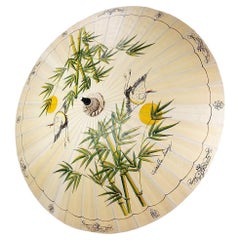 Large Handpainted Asian parasol on rice paper - Chinese cranes and bambo Ø 215cm