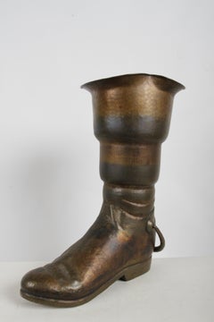 Große Handsome 1950er Jahre Italienisch Boot Regenschirm oder Stock Stand - Aged Brass Patina -