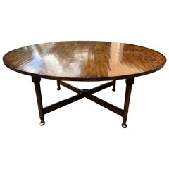 Large Handsome English Country Style Poplar Round Dining Table