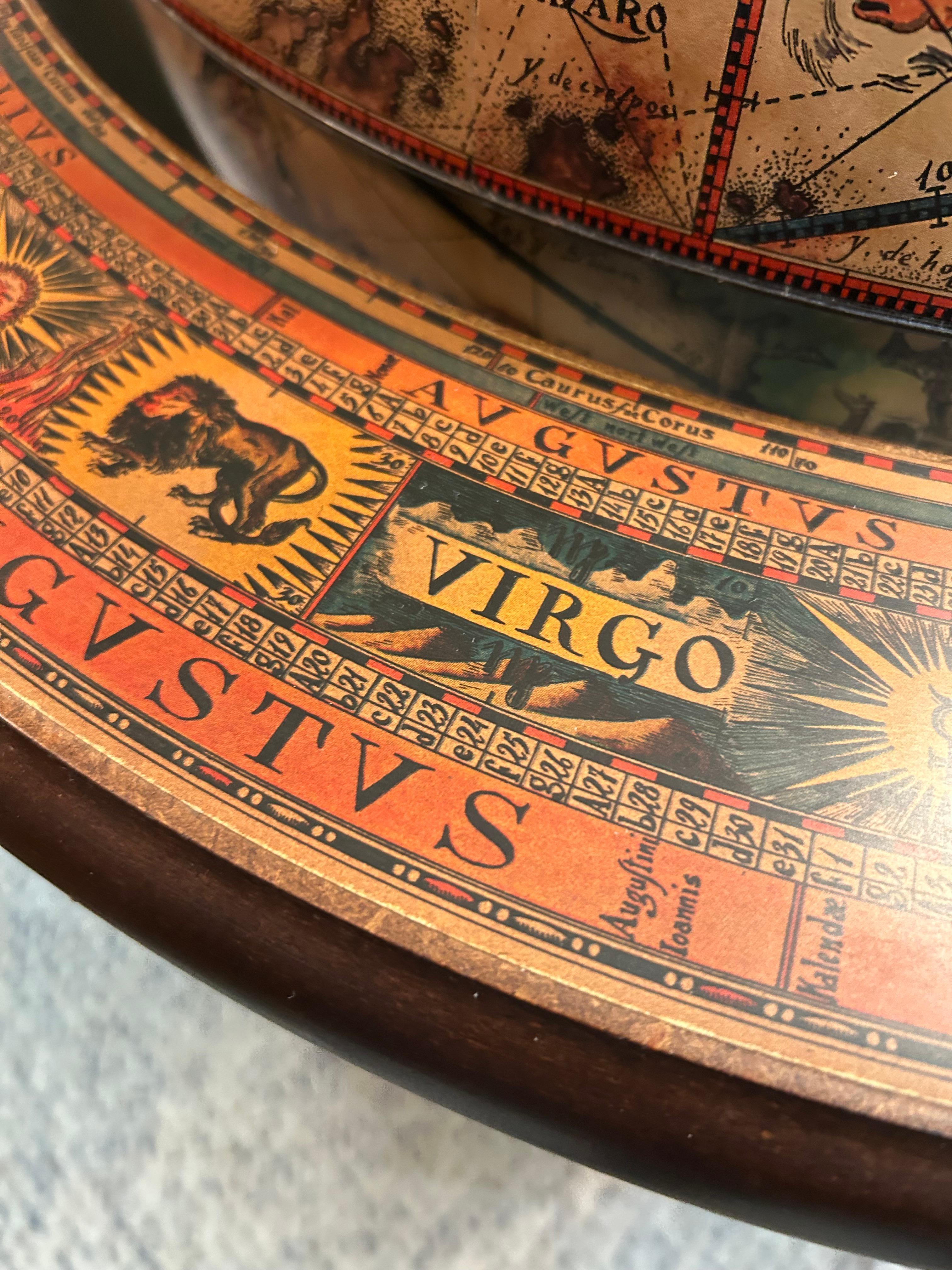 Wood Large Handsome Zodiac Decorated Globe Bar For Sale