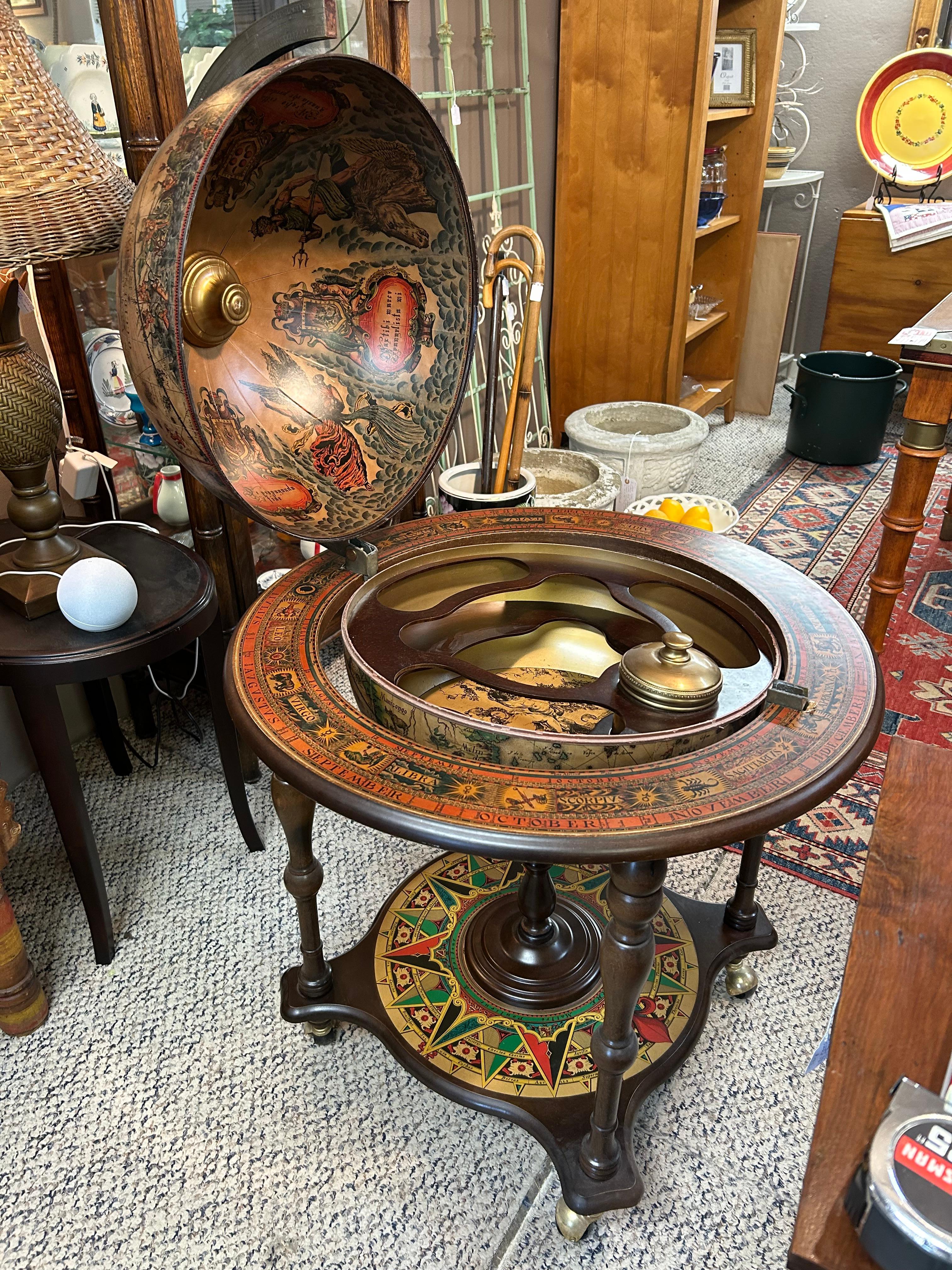Large Handsome Zodiac Decorated Globe Bar For Sale 3