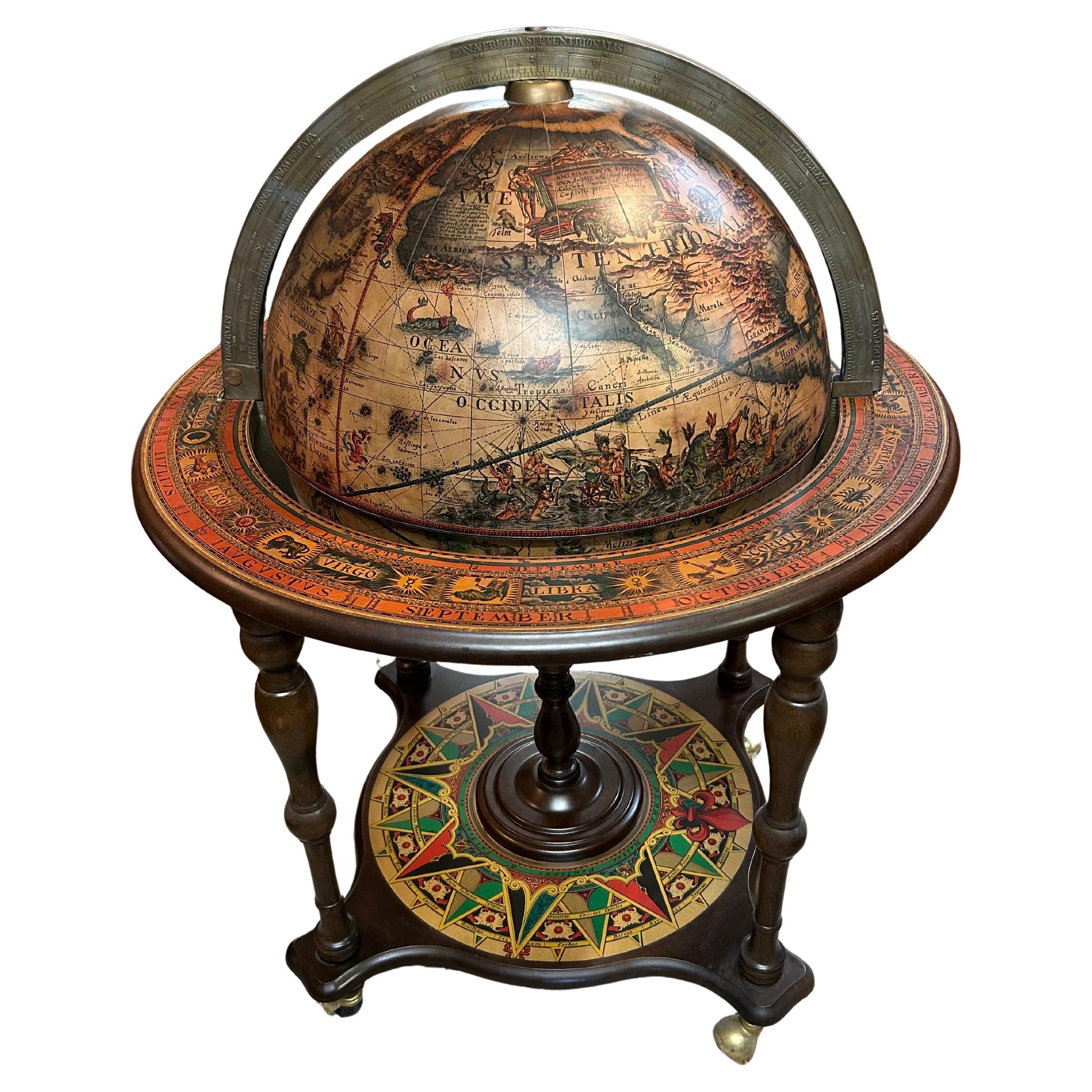 Large Handsome Zodiac Decorated Globe Bar For Sale