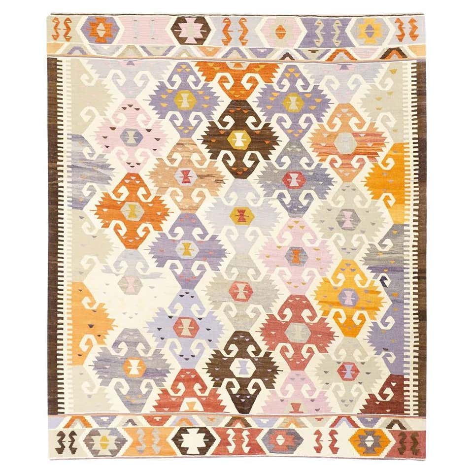 Vintage Handwoven Anatolian Kilim Rug - Multicolor Vibrant Striped ...