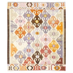 Handwoven Anatolian Kilim Rug - Multicolor Geometric Pattern, Old Yarn Wool