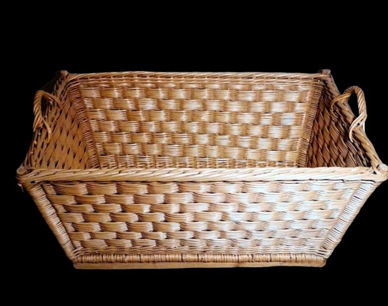 Large Handwoven French Wicker Bread Basket For Sale at 1stDibs