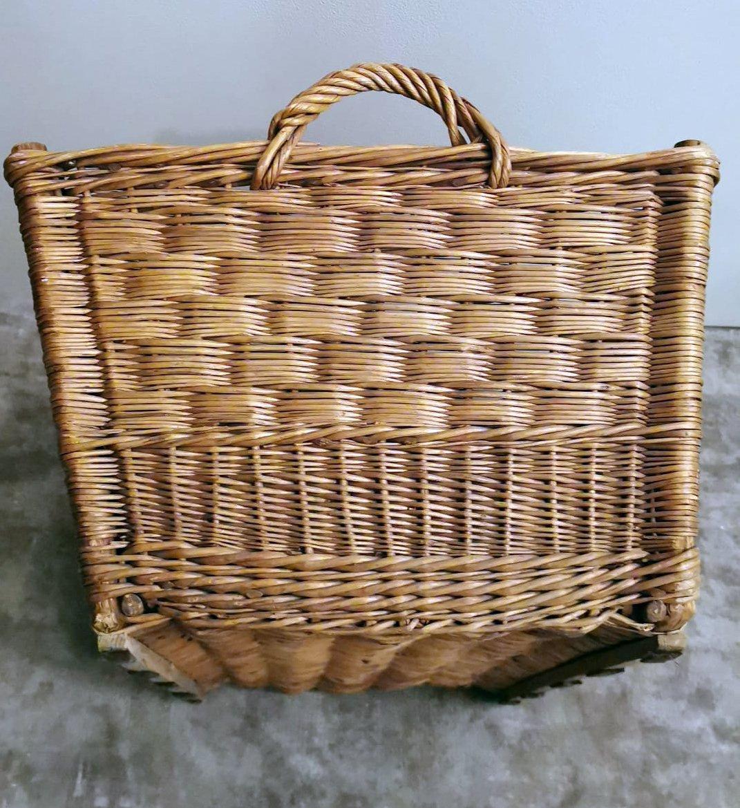 20th Century Large Handwoven French Wicker Bread Basket