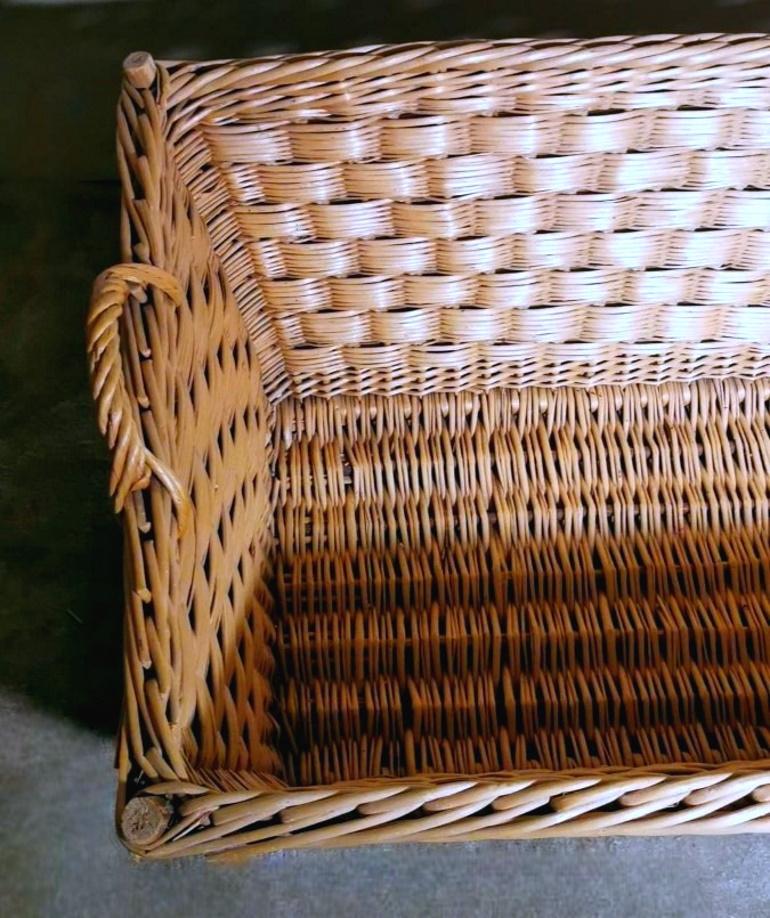 20th Century Large Handwoven French Wicker Bread Basket