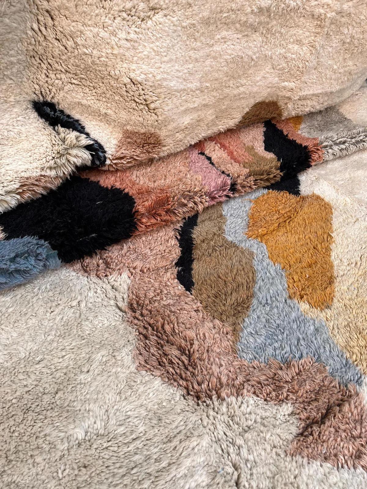Contemporary Large Handwoven Neutral Modern Moroccan Wool Beni M'Rirt Rug w/ Pastel Design For Sale