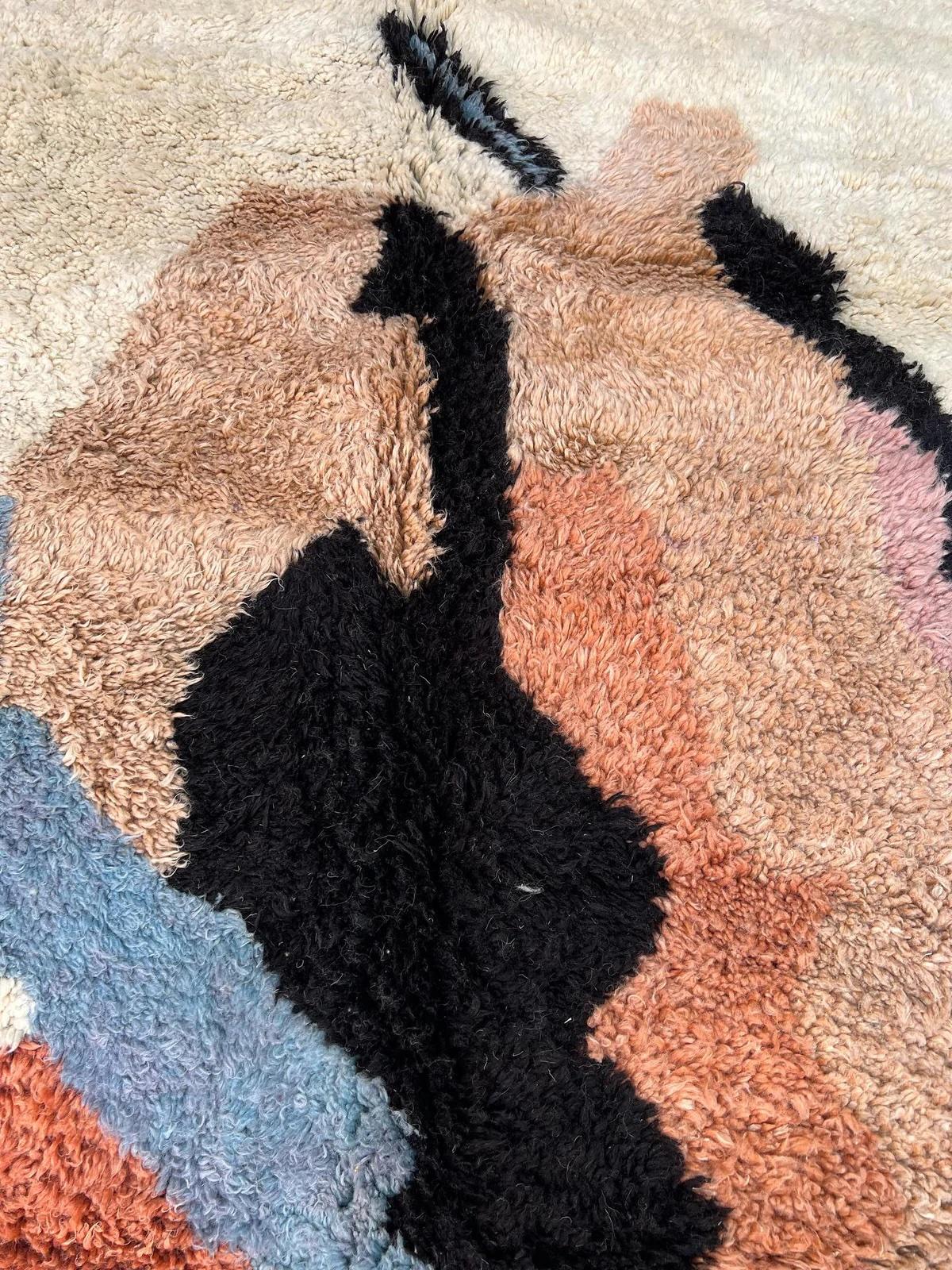 Large Handwoven Neutral Modern Moroccan Wool Beni M'Rirt Rug w/ Pastel Design For Sale 3