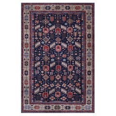 Grand tapis en laine tissé à la main d'inspiration Heriz