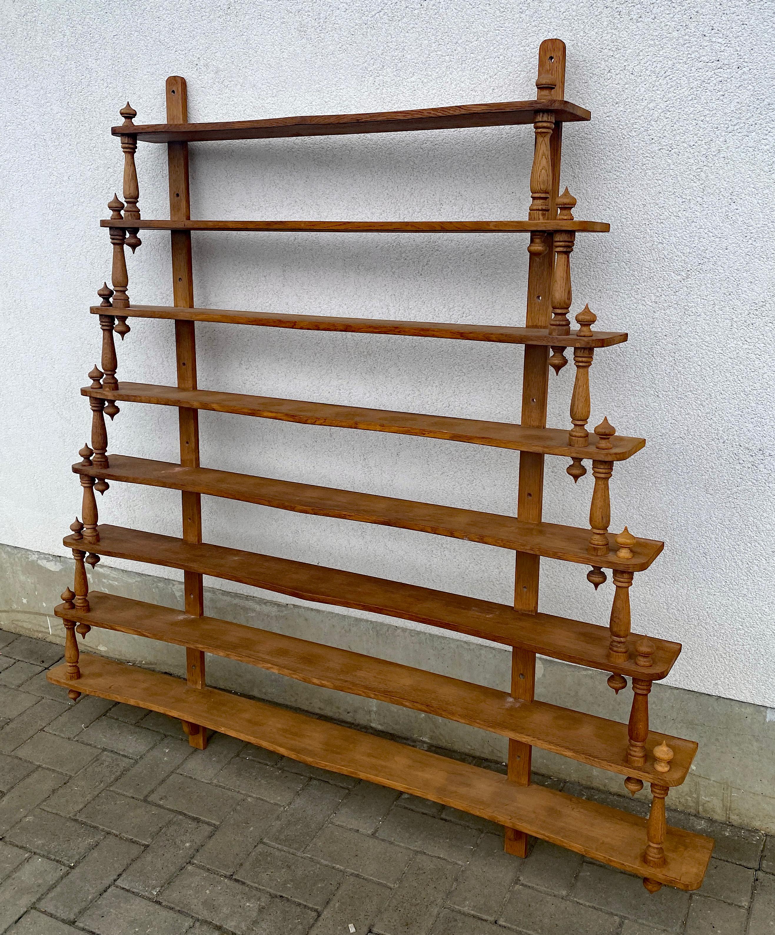 Mid-Century Modern Large Hanging Bistro-restaurant Or Shop Shelf In Solid Oak For Sale