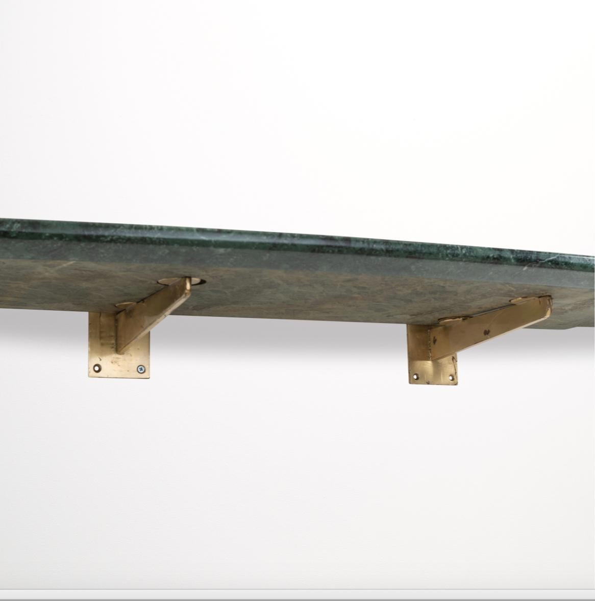 Minimalist Large Hanging Console in green Alpi Marble, Italy For Sale